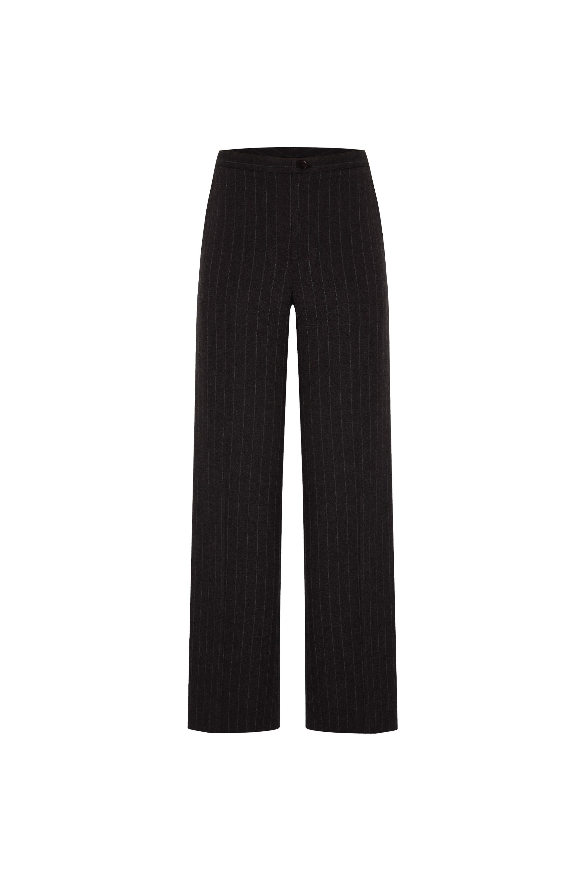 Kahverengi Pinstripe Düz Kesim Pantolon