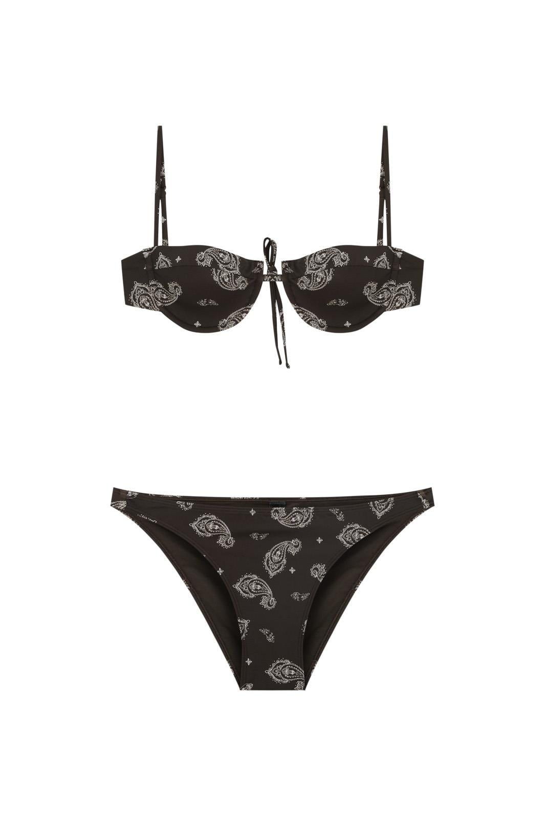 Kahverengi Şal Desen Balkonet Bikini