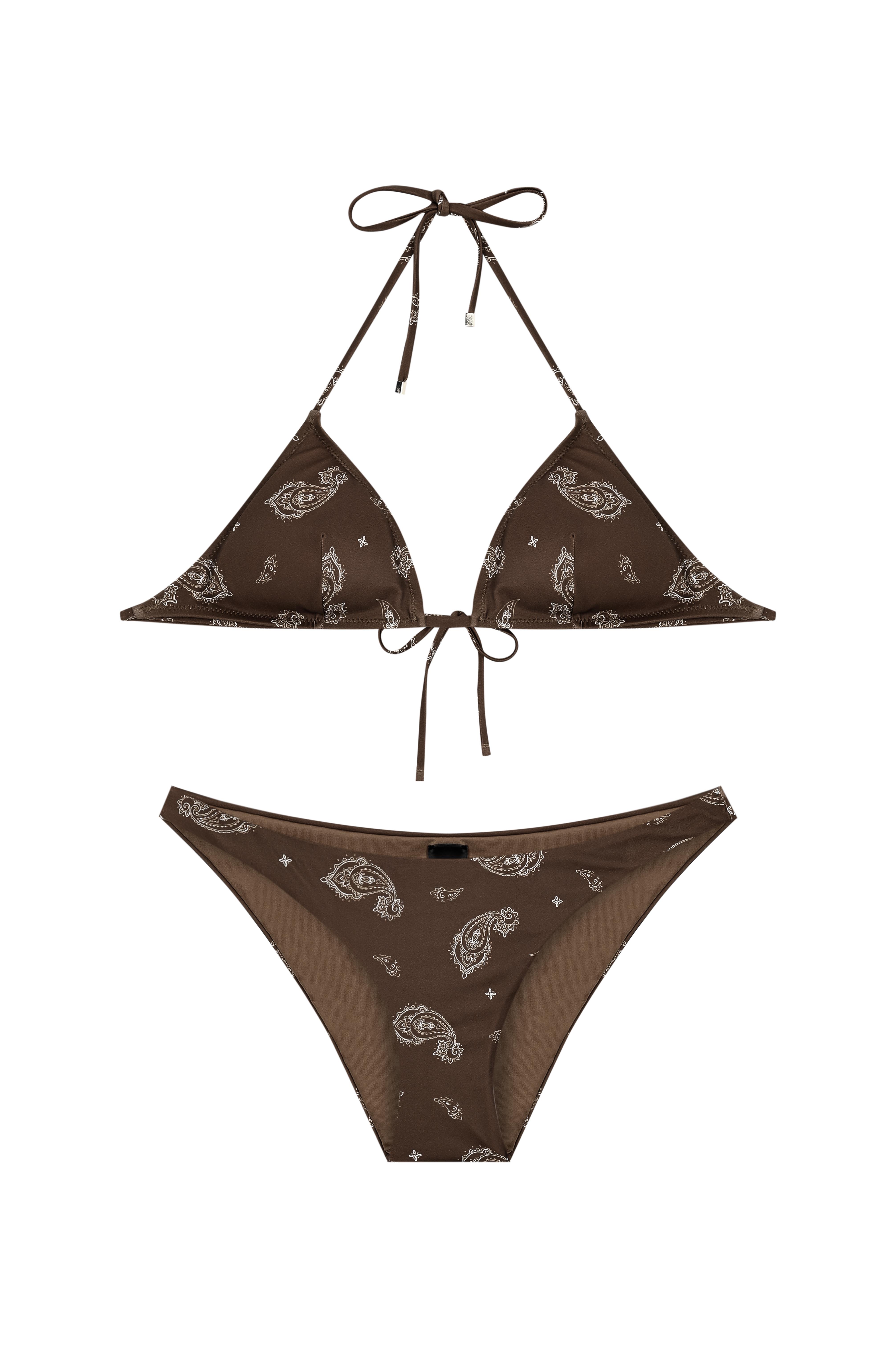 Kahverengi Şal Desen Klasik Üçgen Bikini