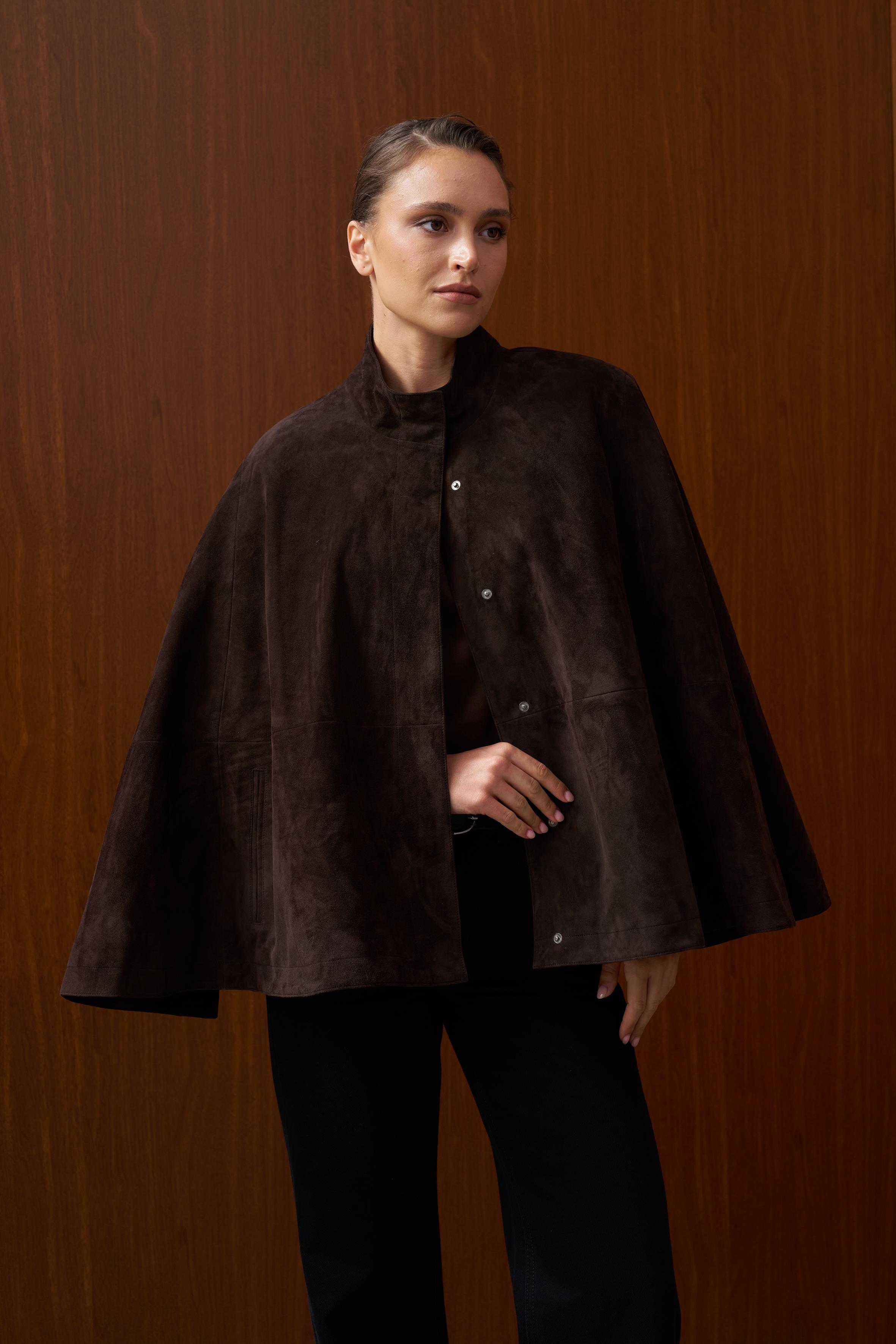 Kahverengi Süet Pelerin