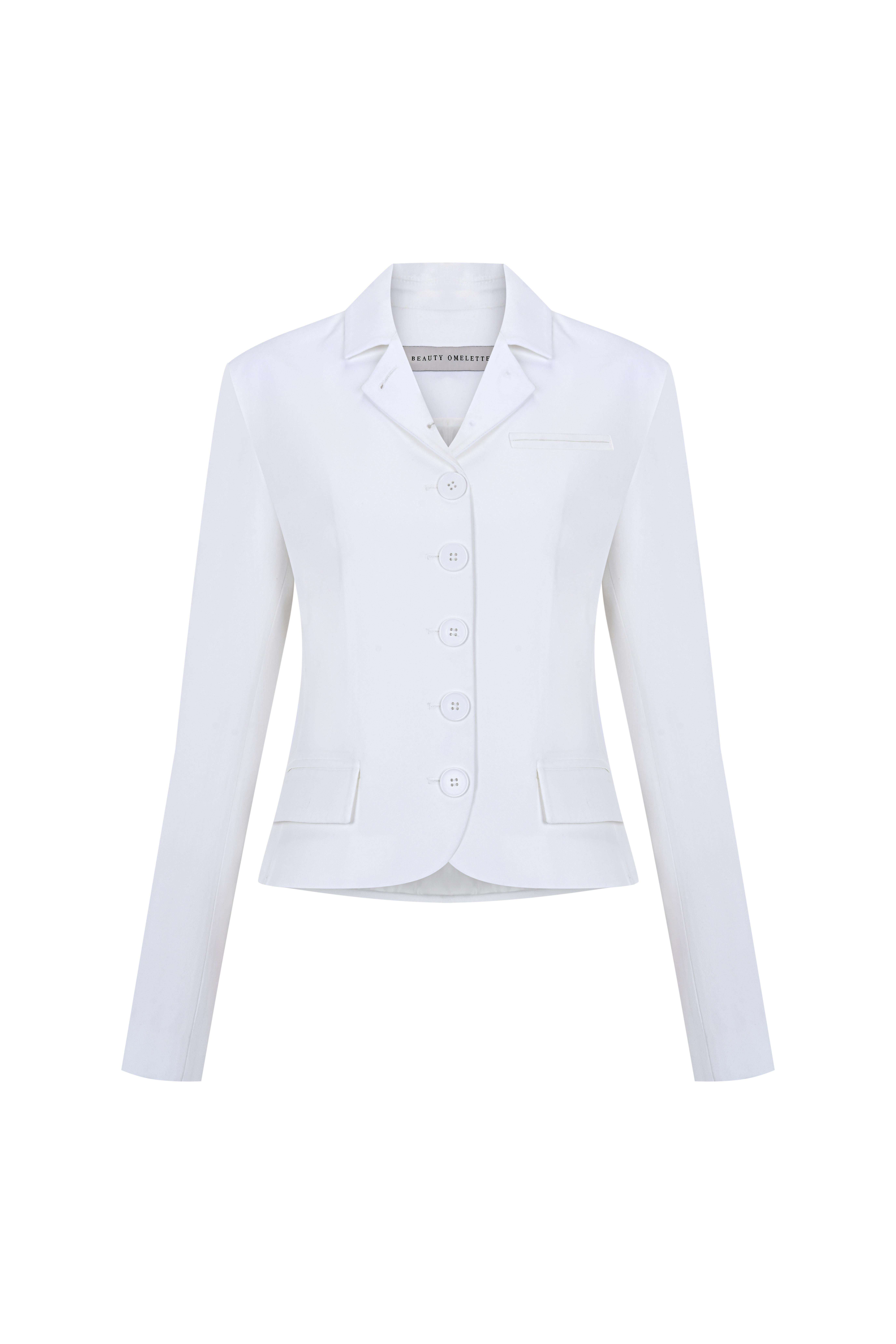 Kırık Beyaz Bele Oturan Kısa Krep Ceket