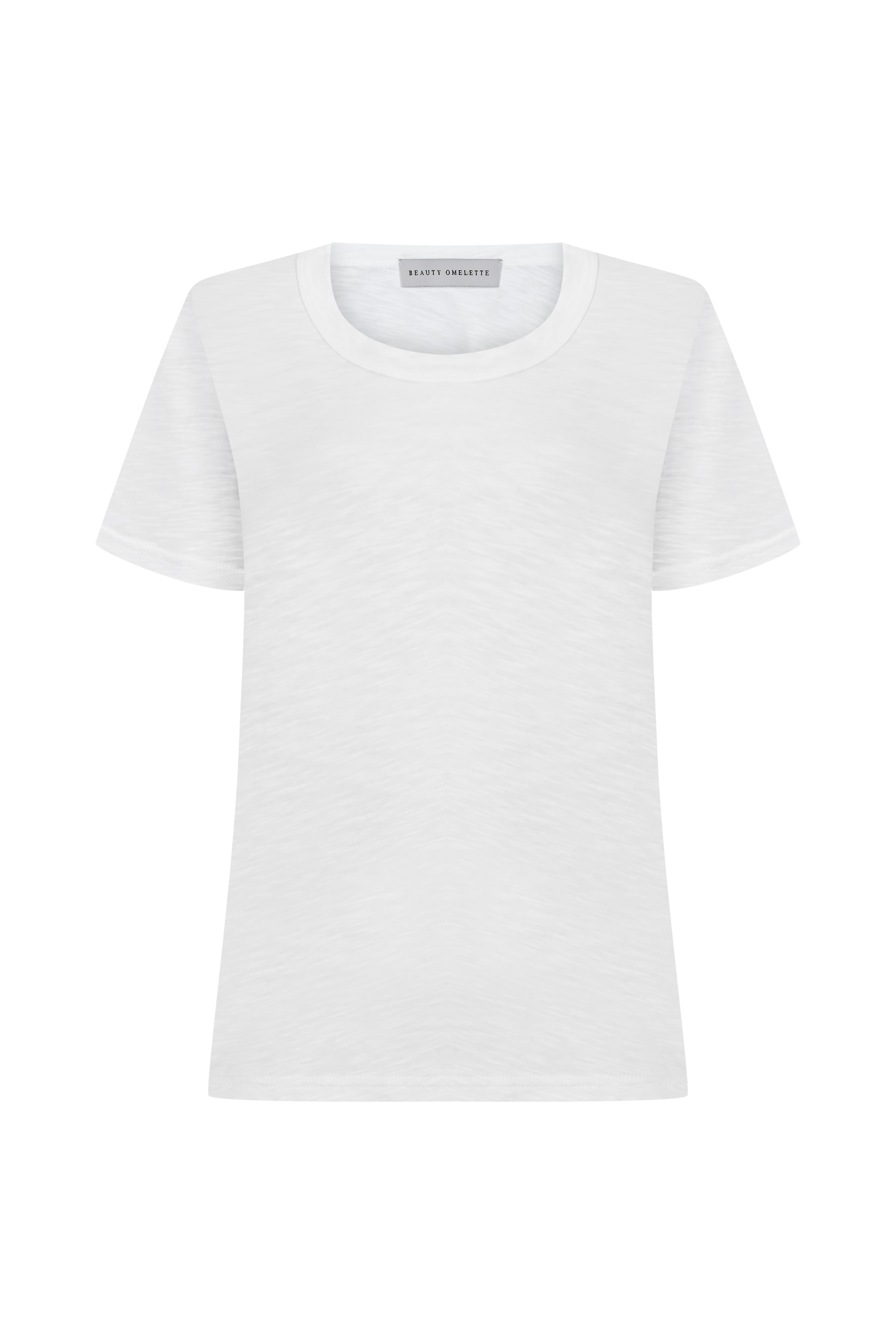 Kırık Beyaz Bisiklet Yaka Flamlı Kısa Kol Tshirt