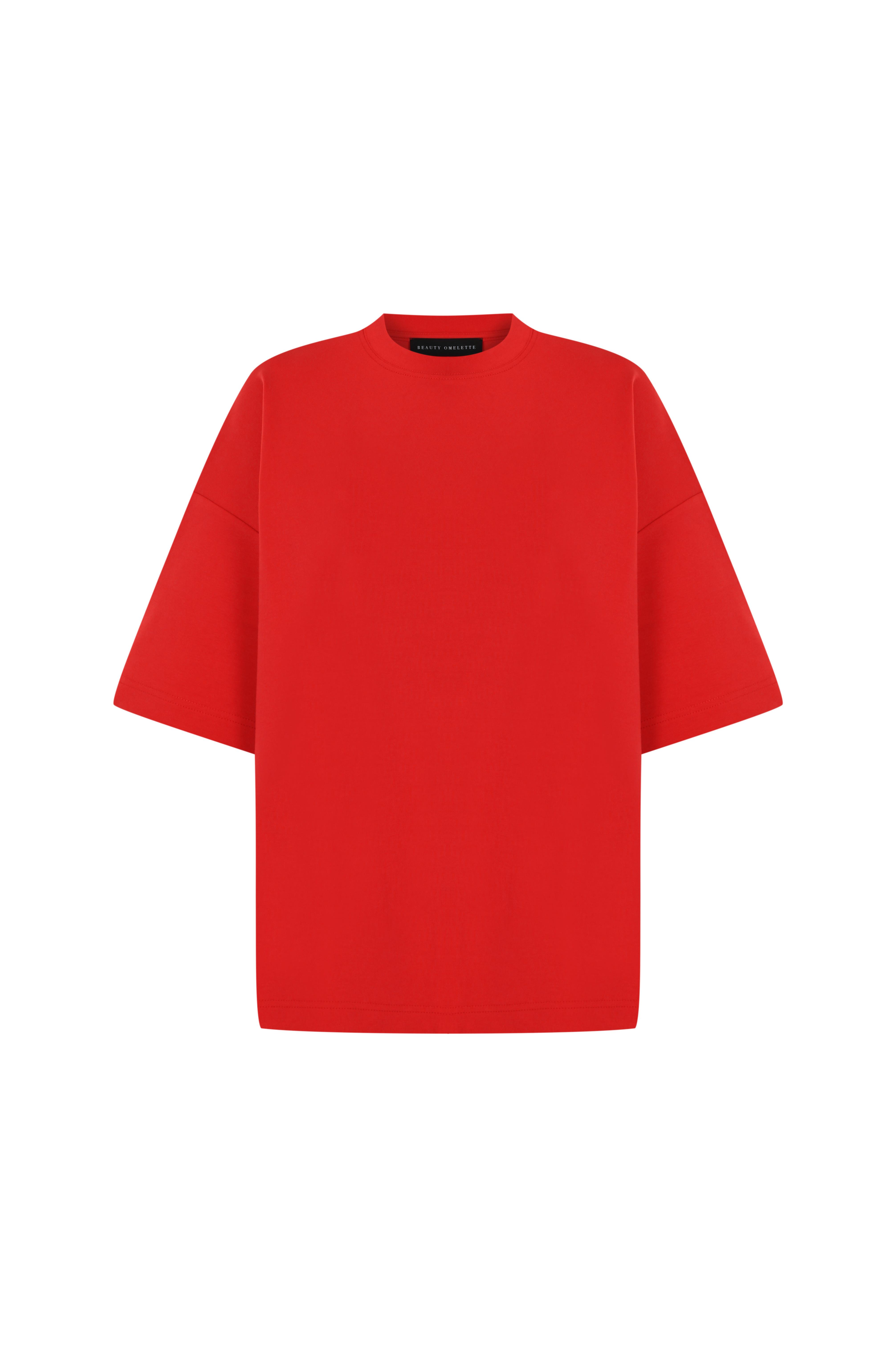 Kırmızı Bisiklet Yaka Oversize Tshirt