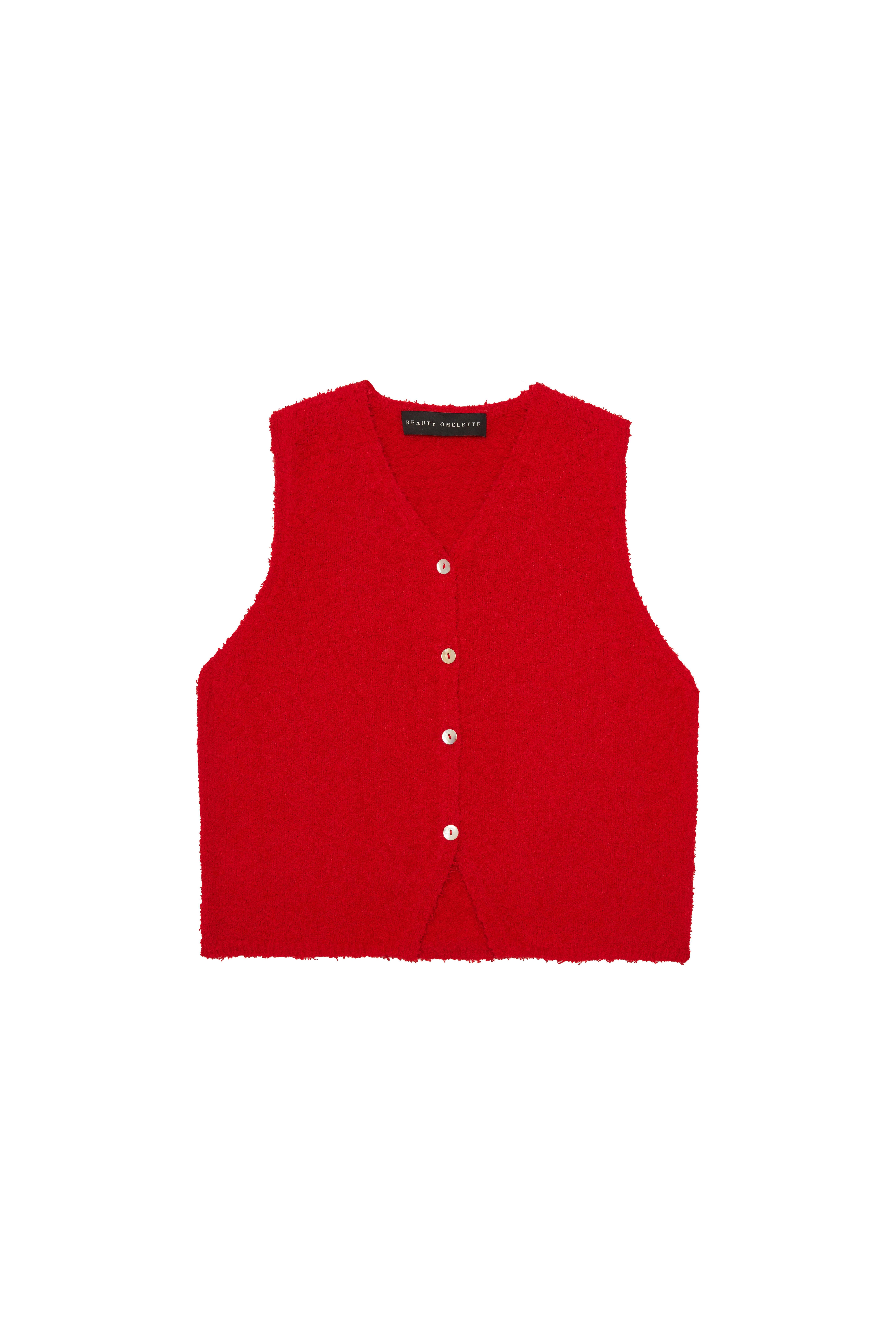 Kırmızı Buklet Crop Triko Yelek