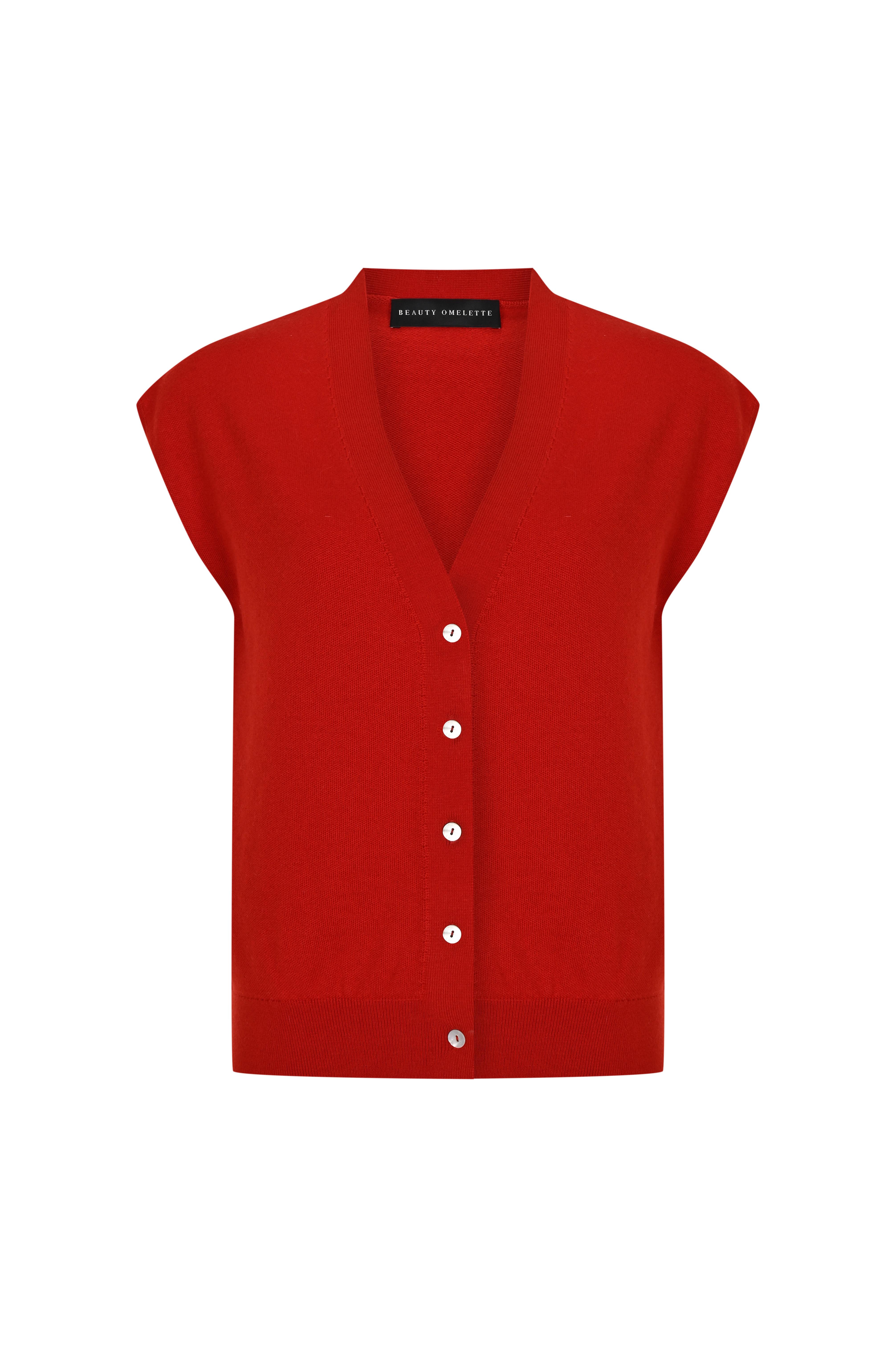 Kırmızı Oversize Yün Yelek