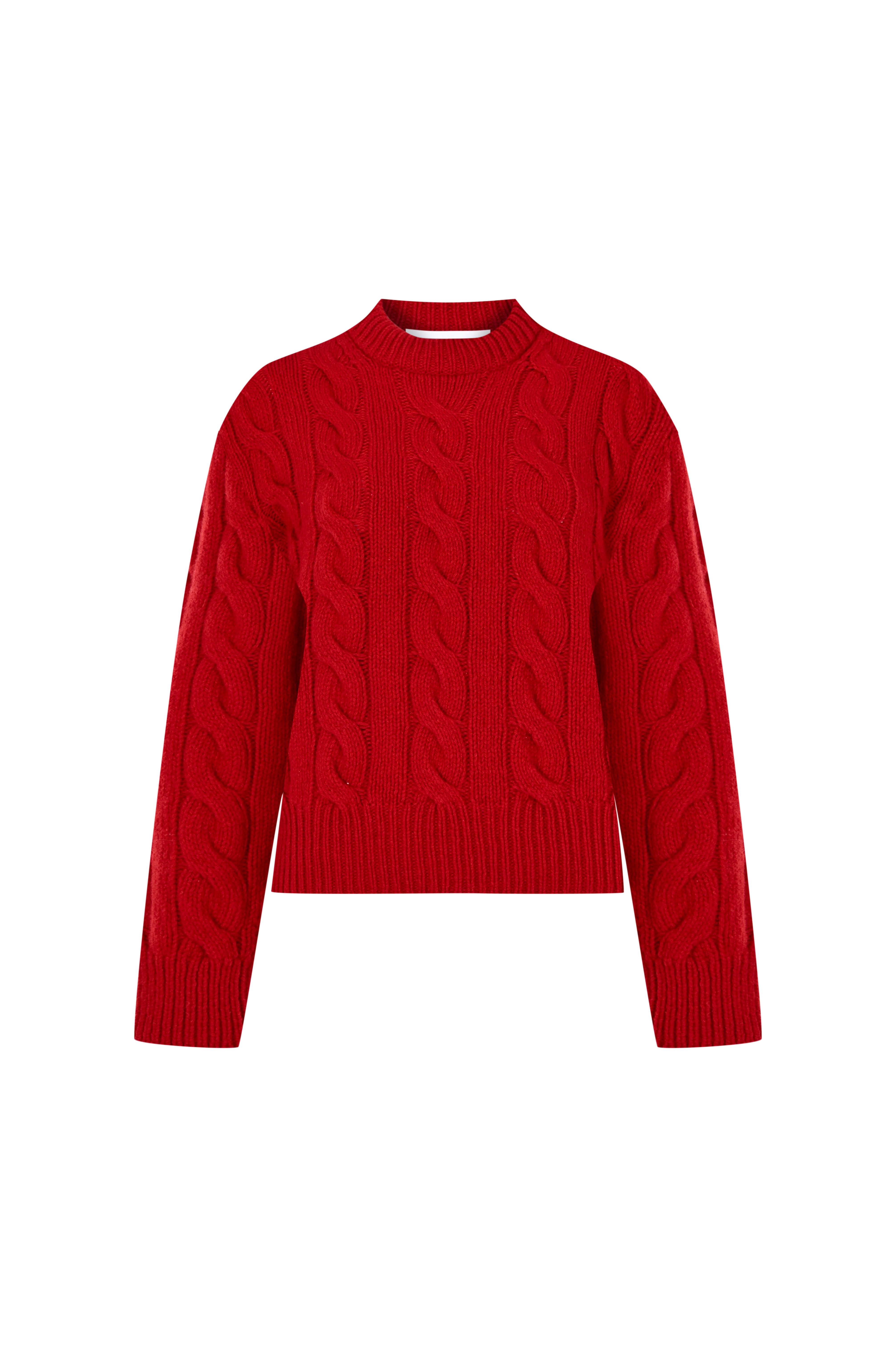 Kırmızı Saç Örgülü Kaşmir Kazak