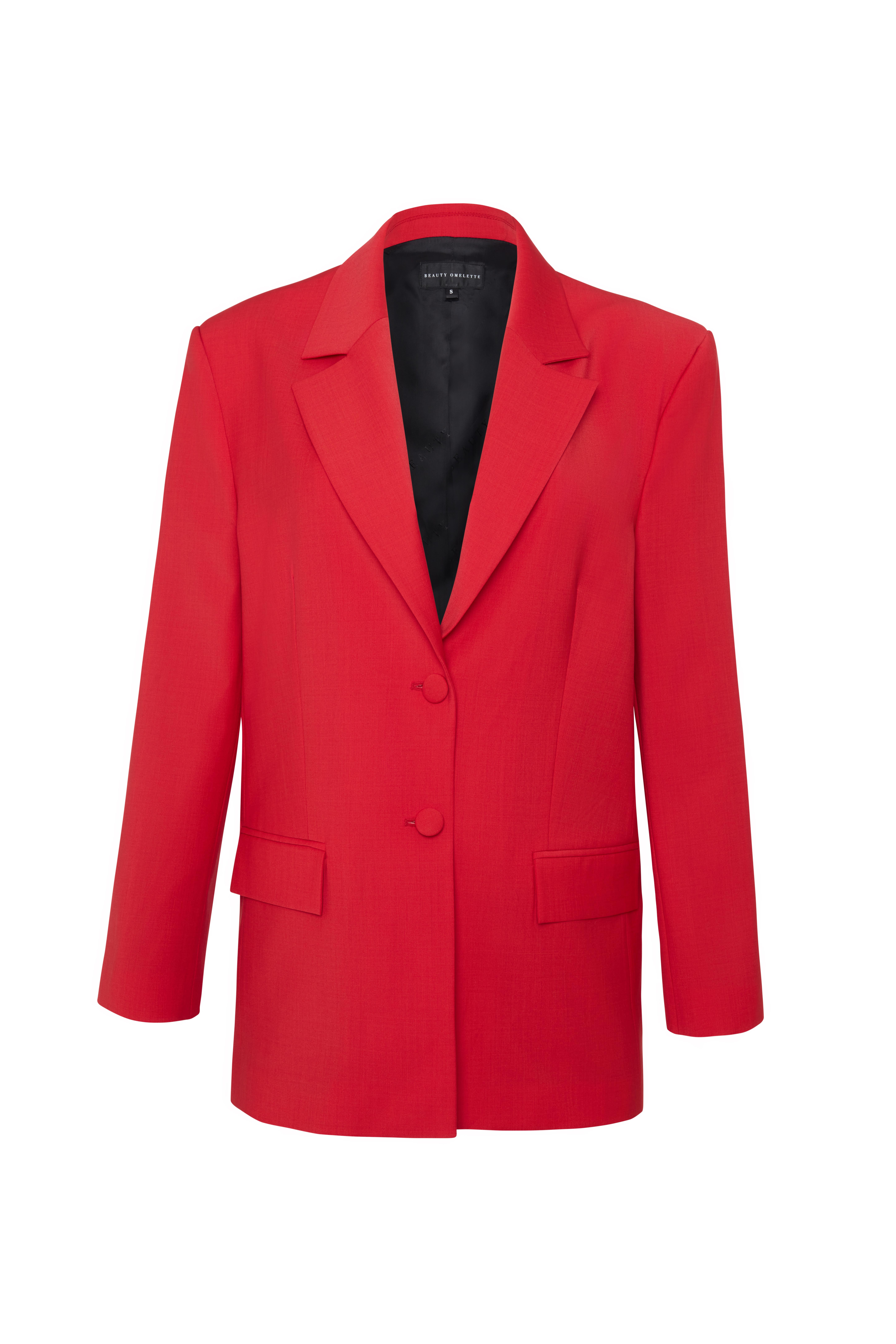 Kırmızı Vatkalı Oversize Yünlü Blazer