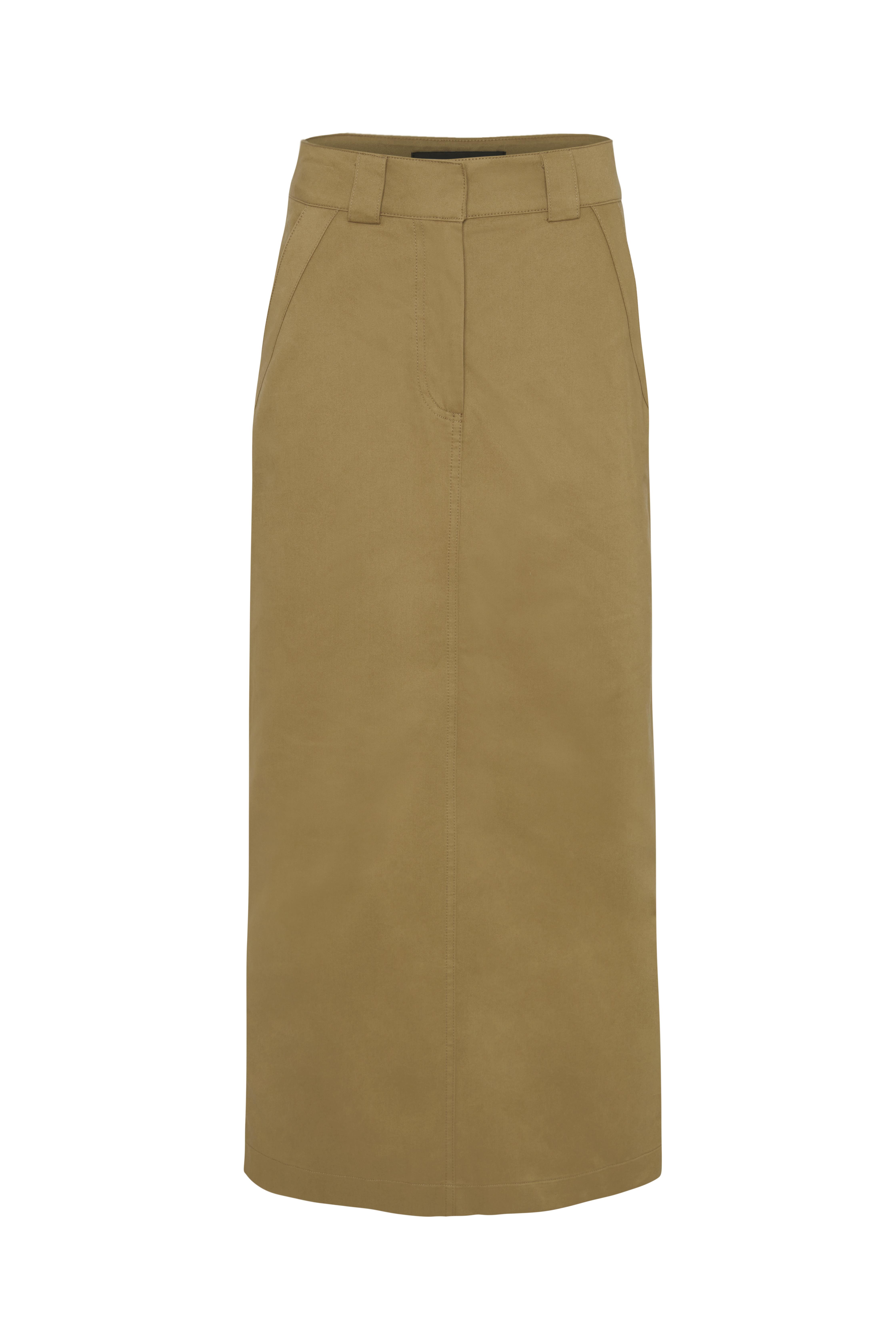 Koyu Camel Gabardin Uzun Etek