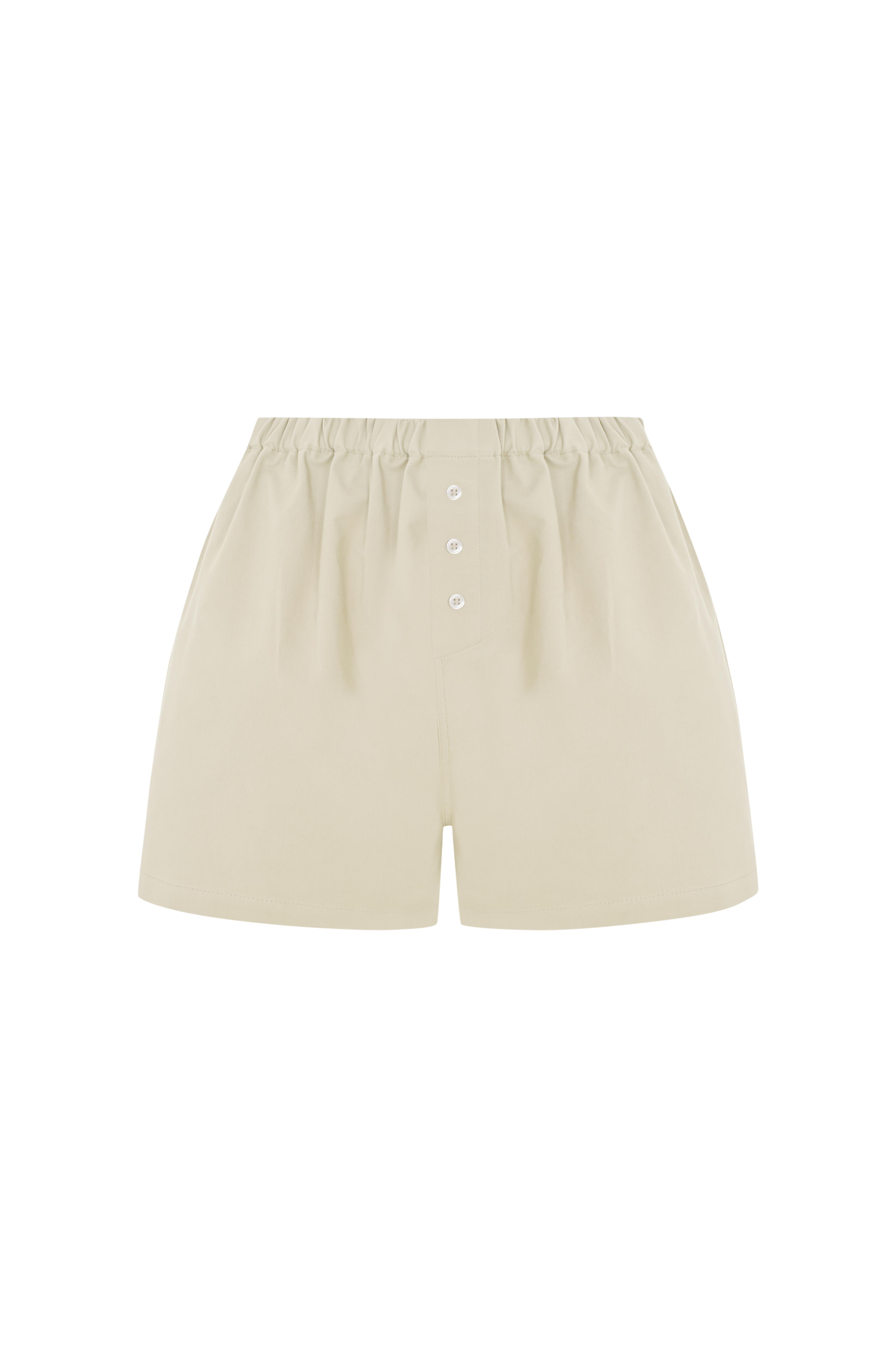 Krem Gabardin Kısa Şort