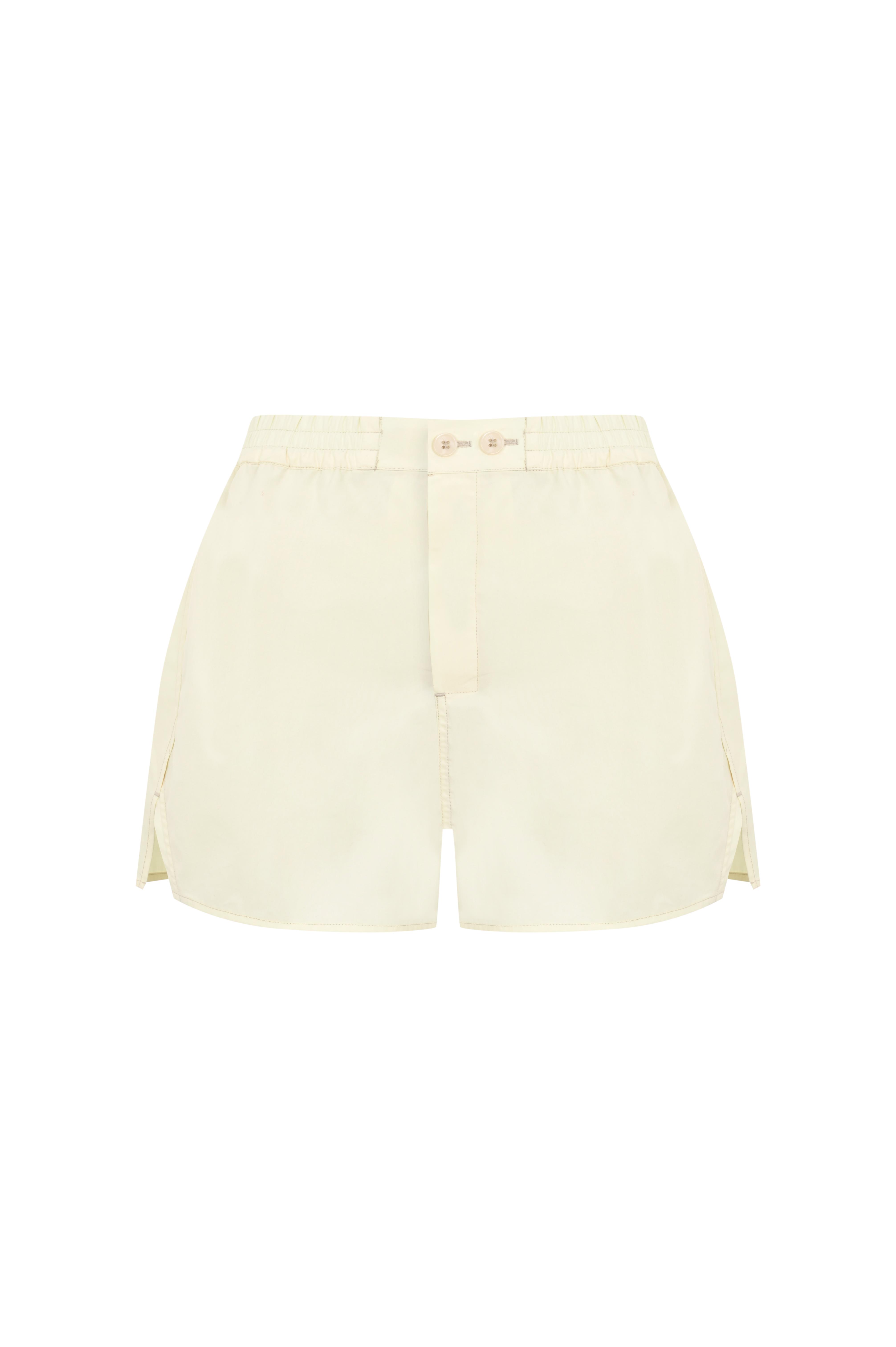 Krem Yırtmaç Detaylı Poplin Şort