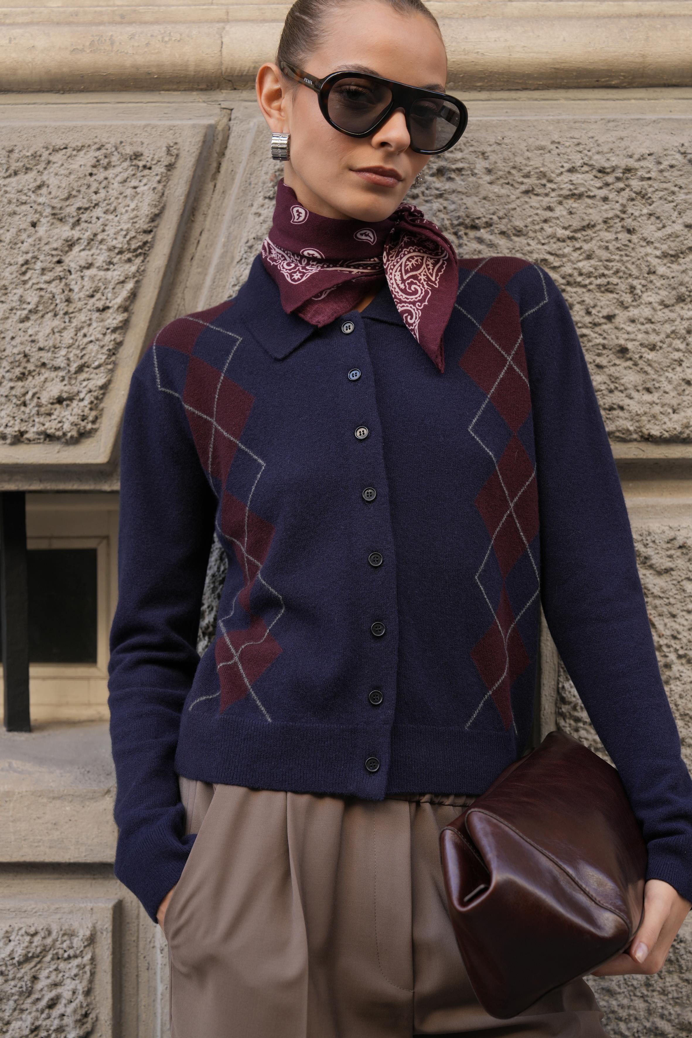 Lacivert Baklava Desenli Gömlek Hırka