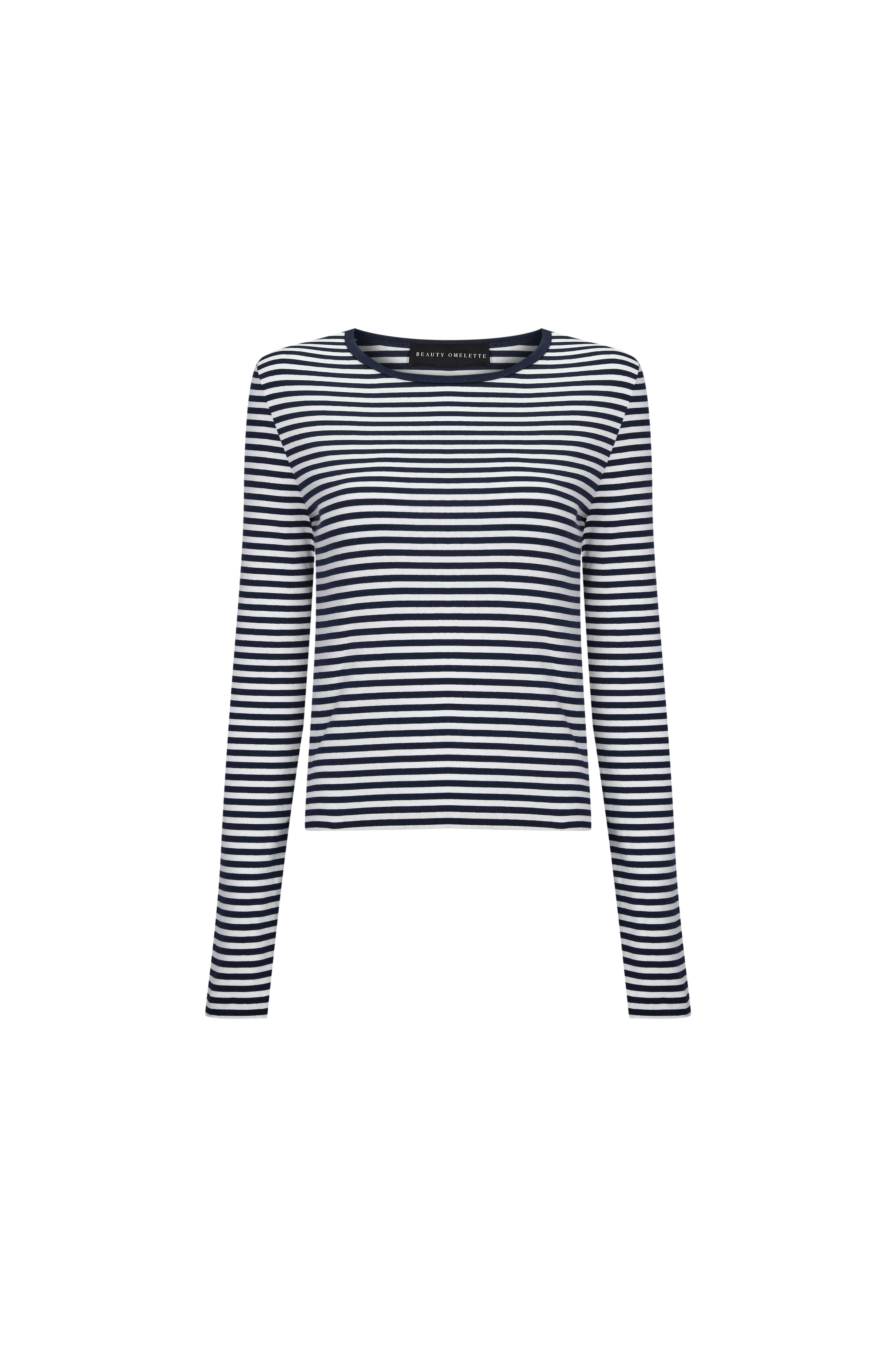 Lacivert Çizgili Bisiklet Yaka Uzun Kol Body