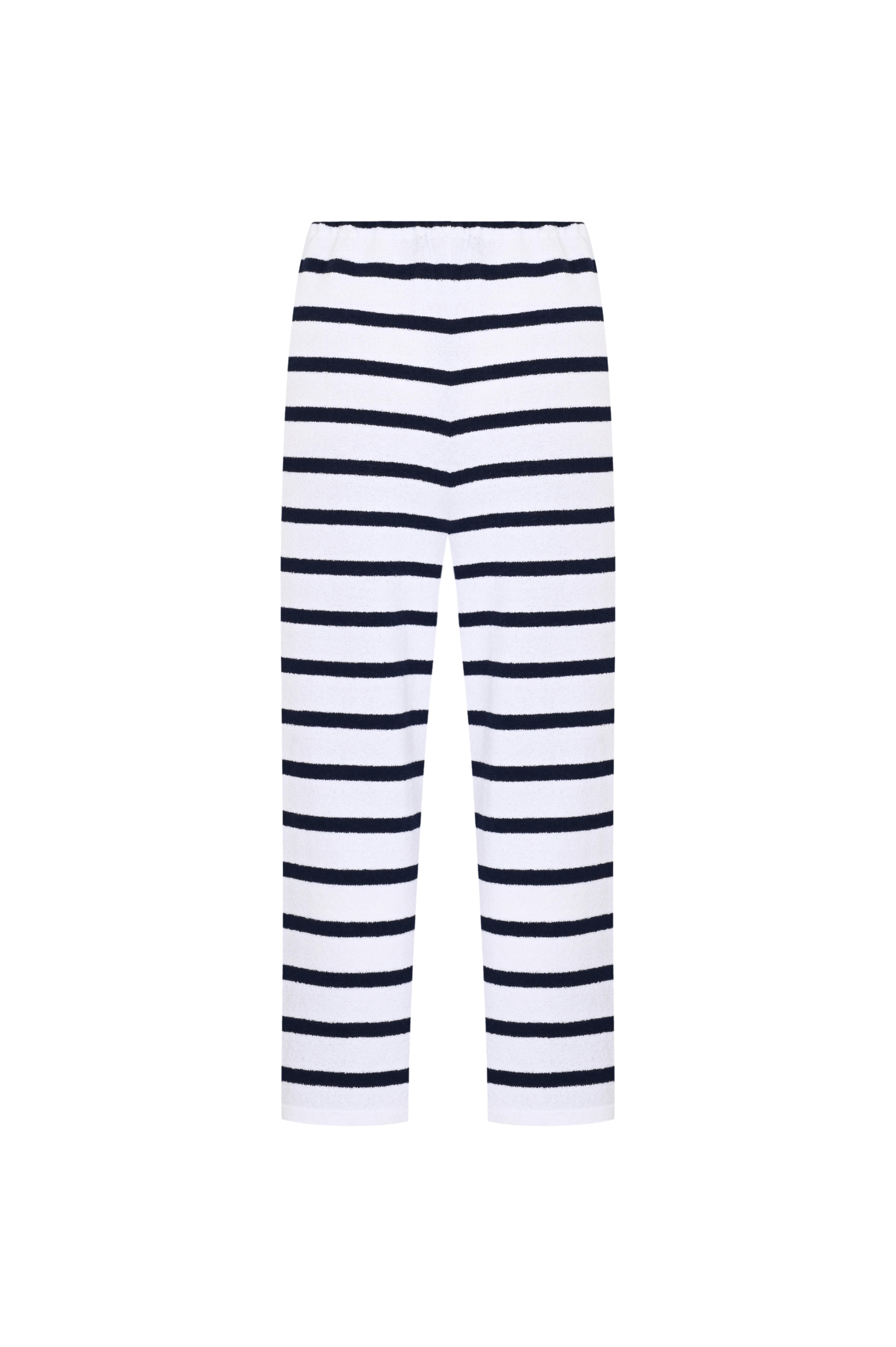 Lacivert Çizgili Havlu Crop Pantolon
