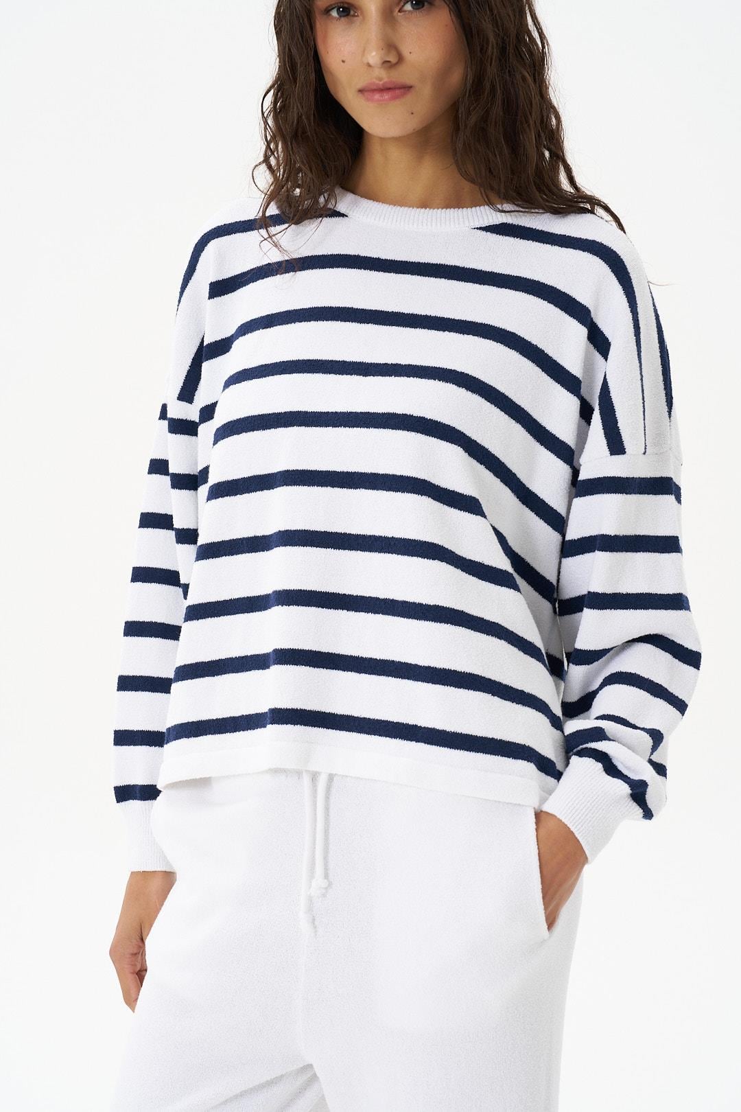 Lacivert Çizgili Havlu Sweatshirt