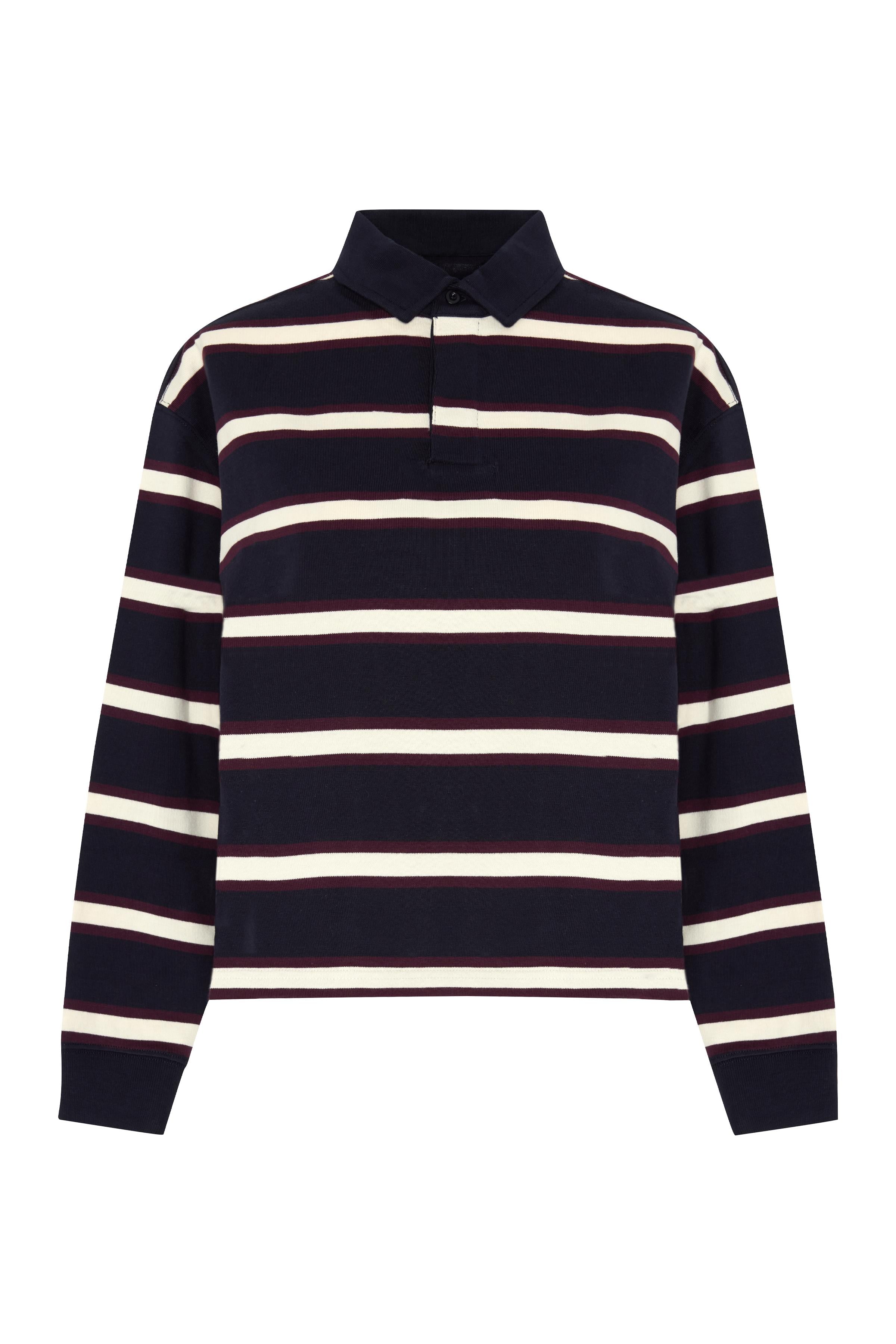 Lacivert Çizgili Polo Yaka Oversize Sweatshirt
