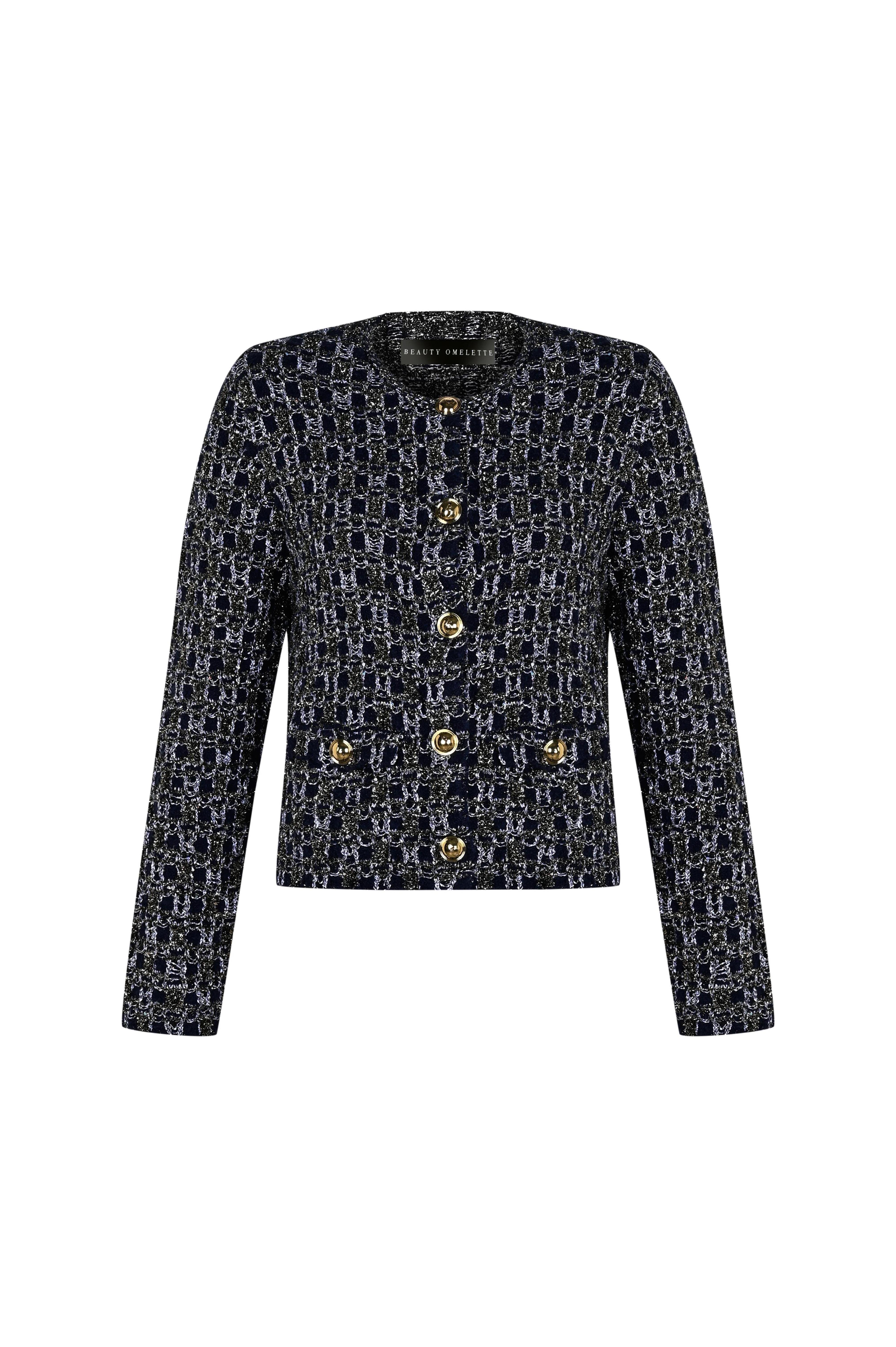 Lacivert Logo Düğmeli Tüvit Ceket