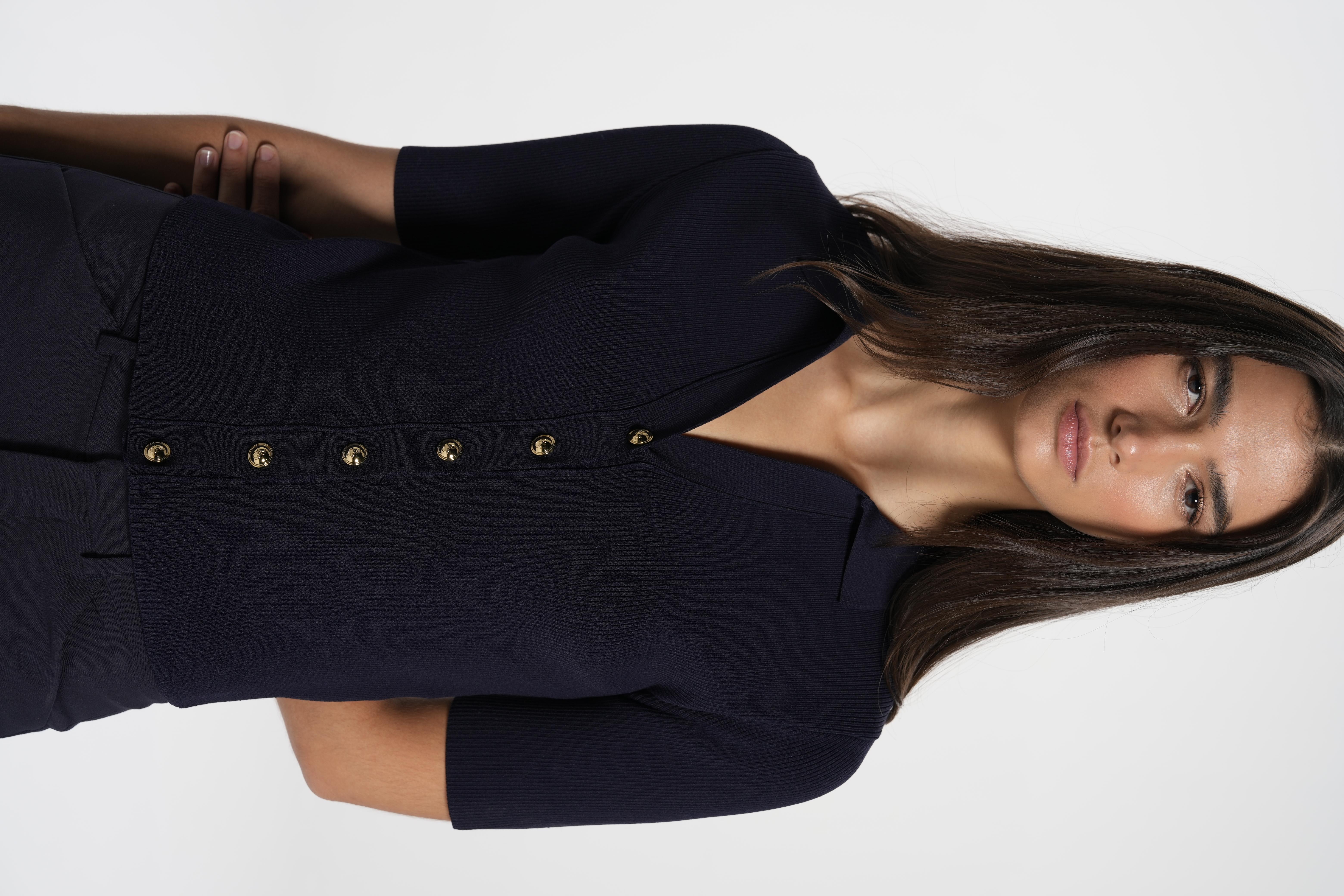 Lacivert Ribli Düğmeli Kısa Kol Gömlek Hırka