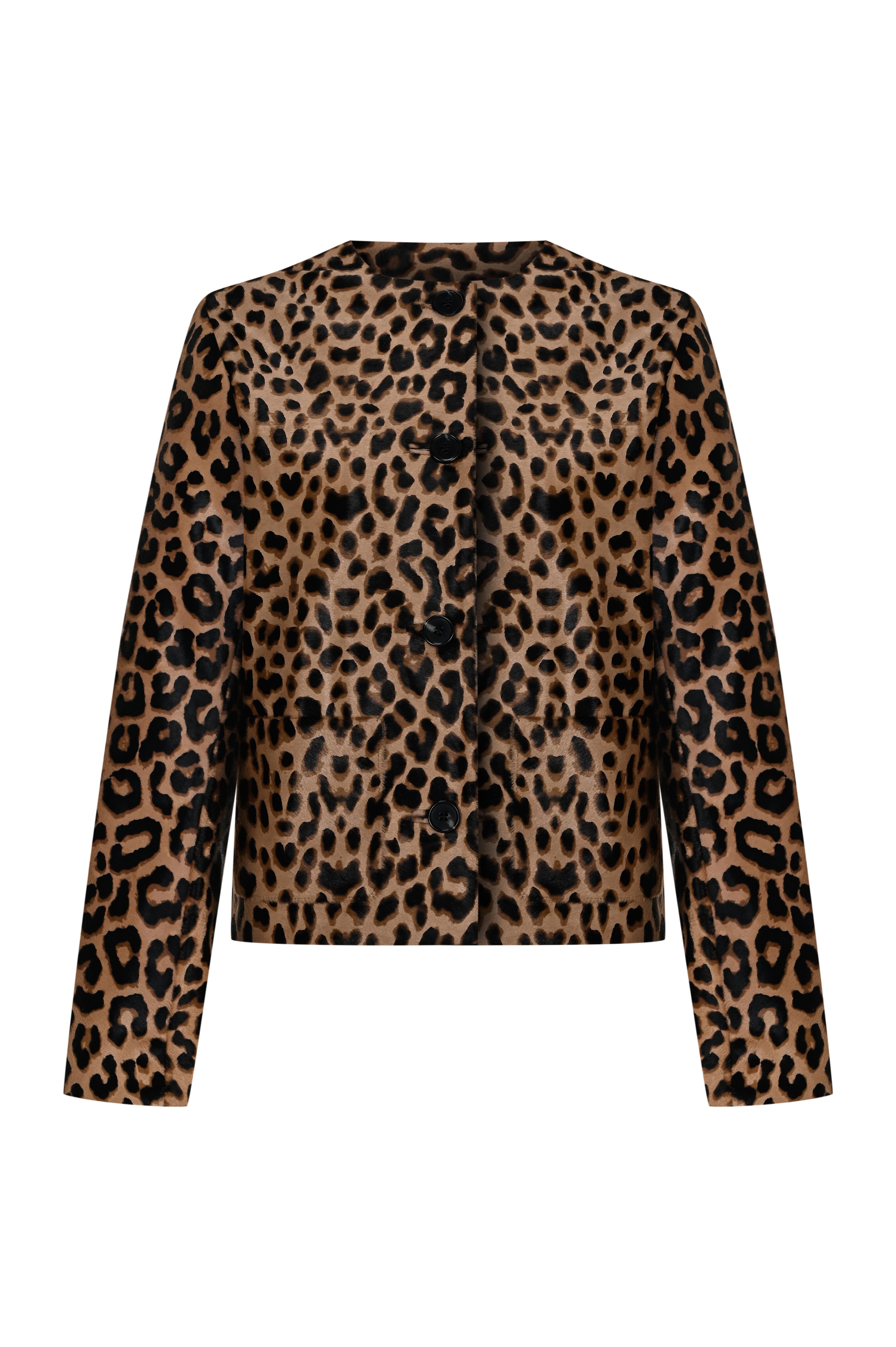 Leopar Desen Deri Kutu Form Ceket