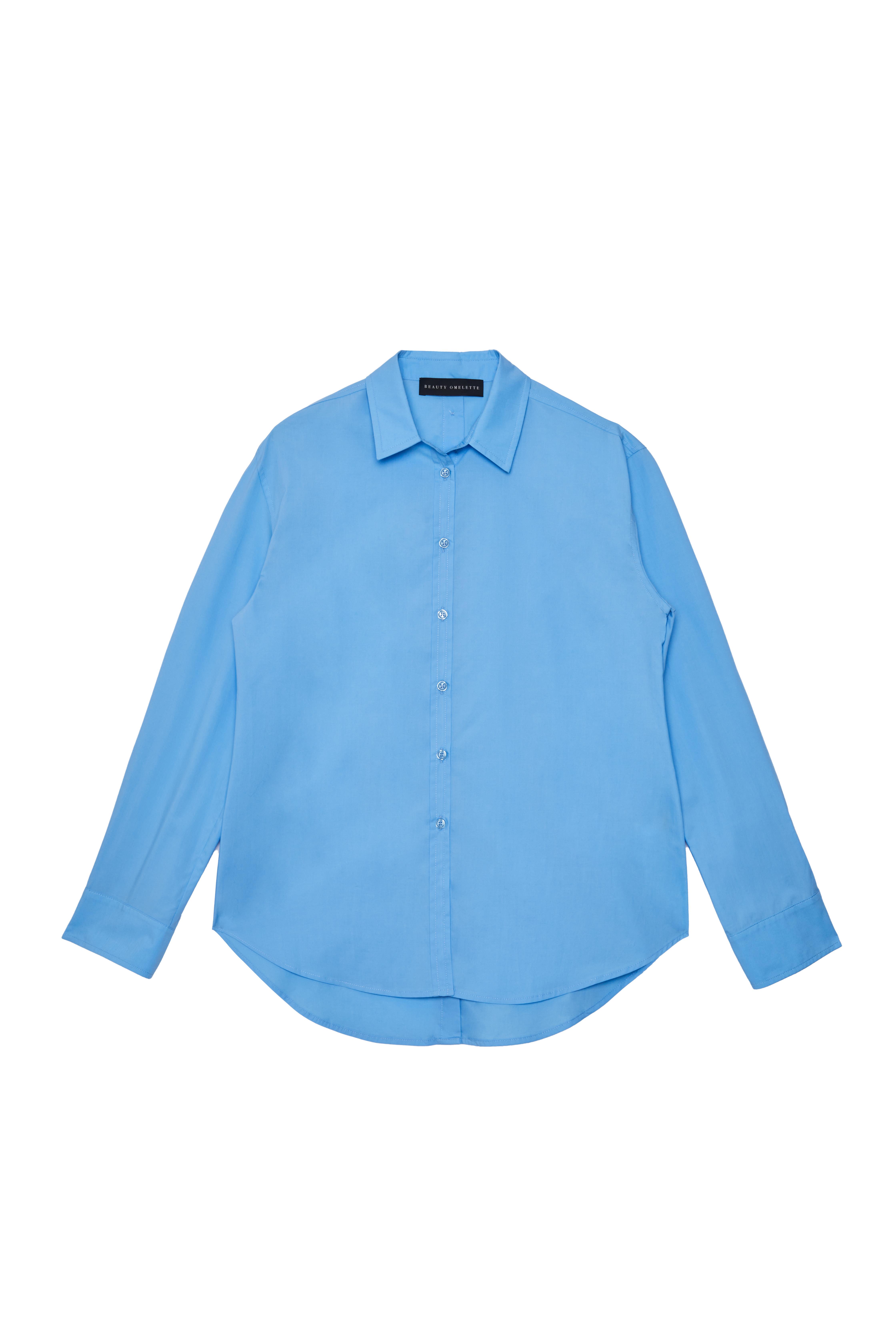 Mavi Arkası Düğmeli Poplin Gömlek