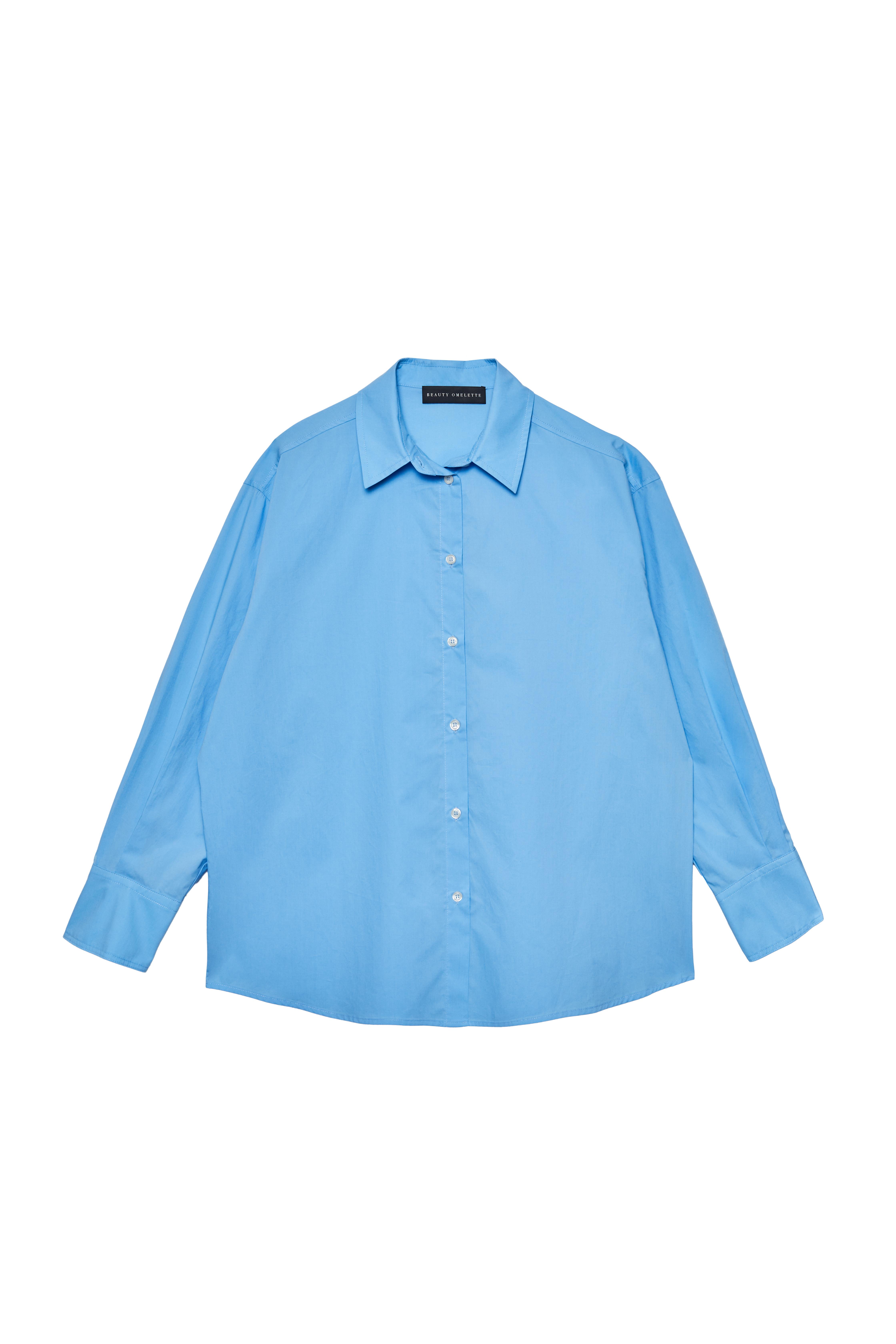 Mavi Manşetli Oversize Poplin Gömlek