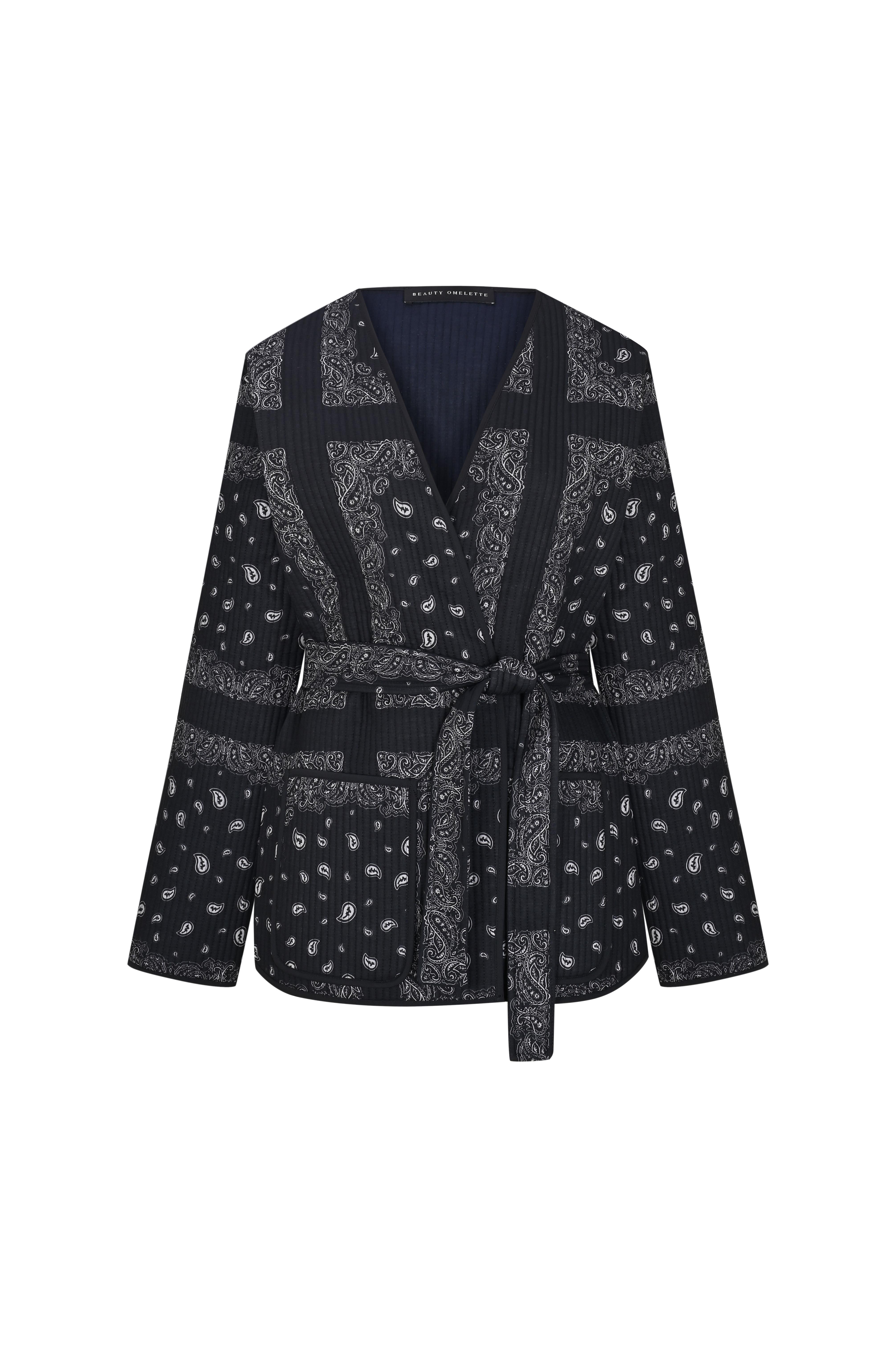 Şal Desen Bağlamalı Kapitone Ceket