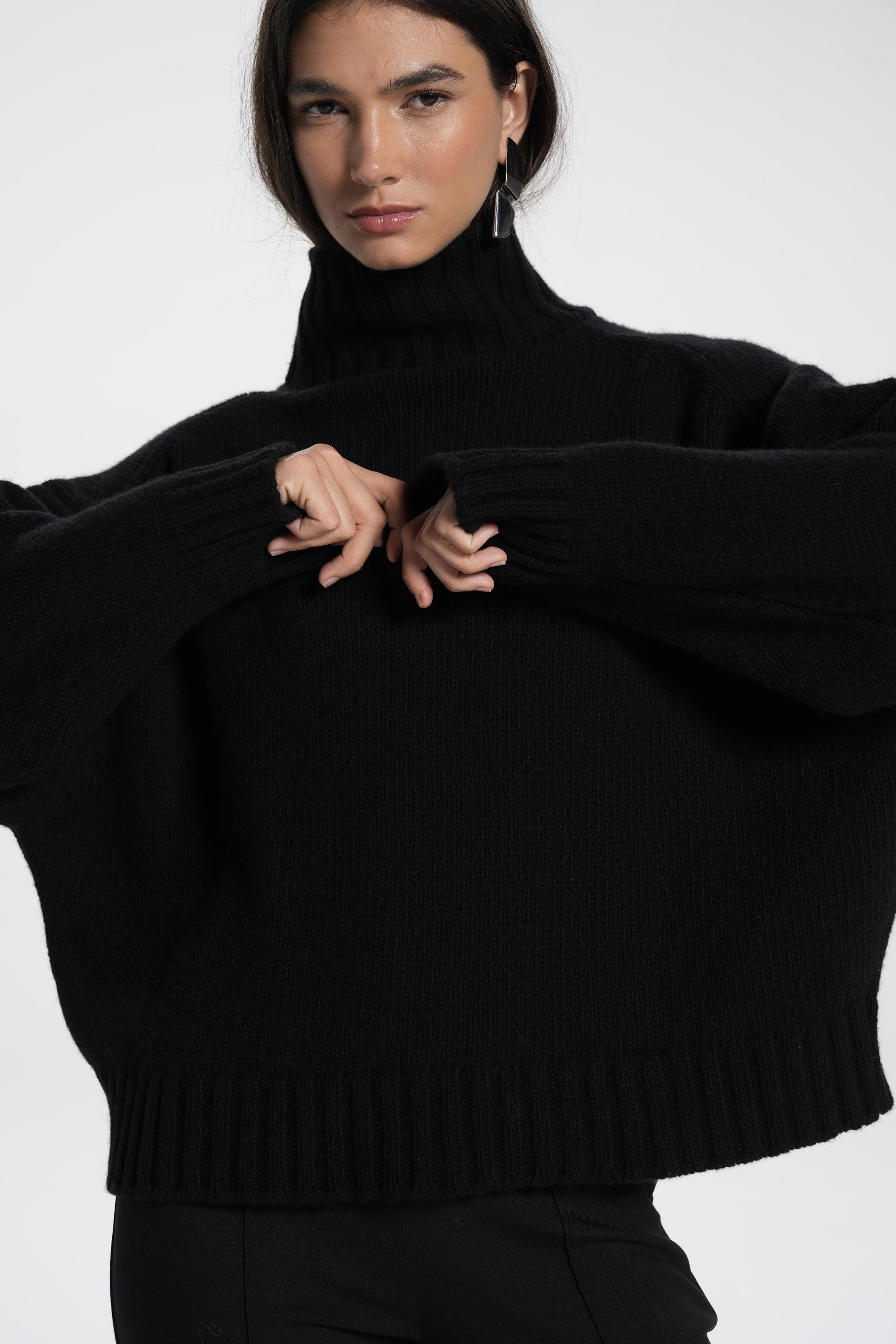 Siyah %100 Kaşmir Balıkçı Yaka Kazak