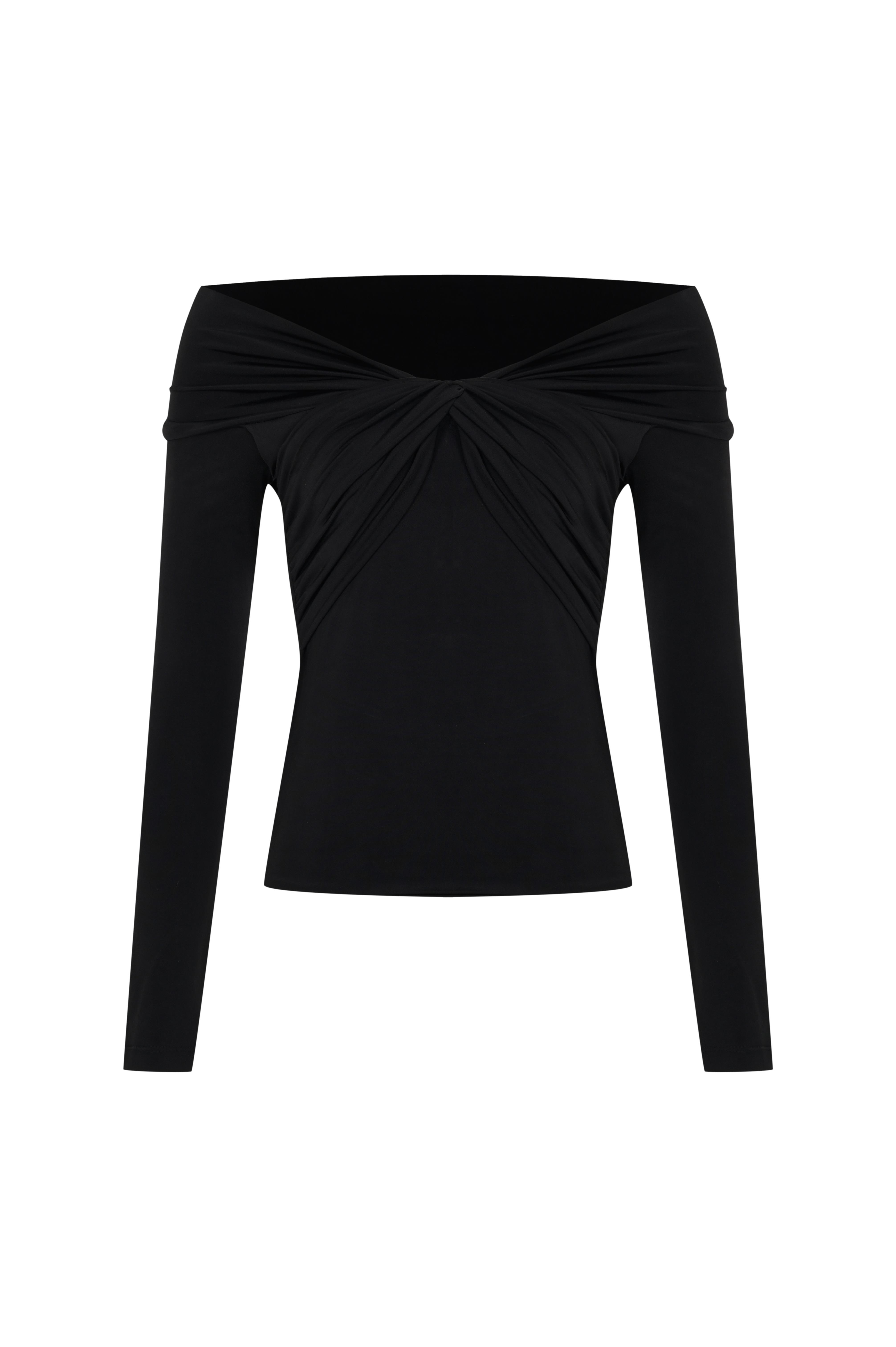 Siyah Açık Omuz Drapeli Jarse Top