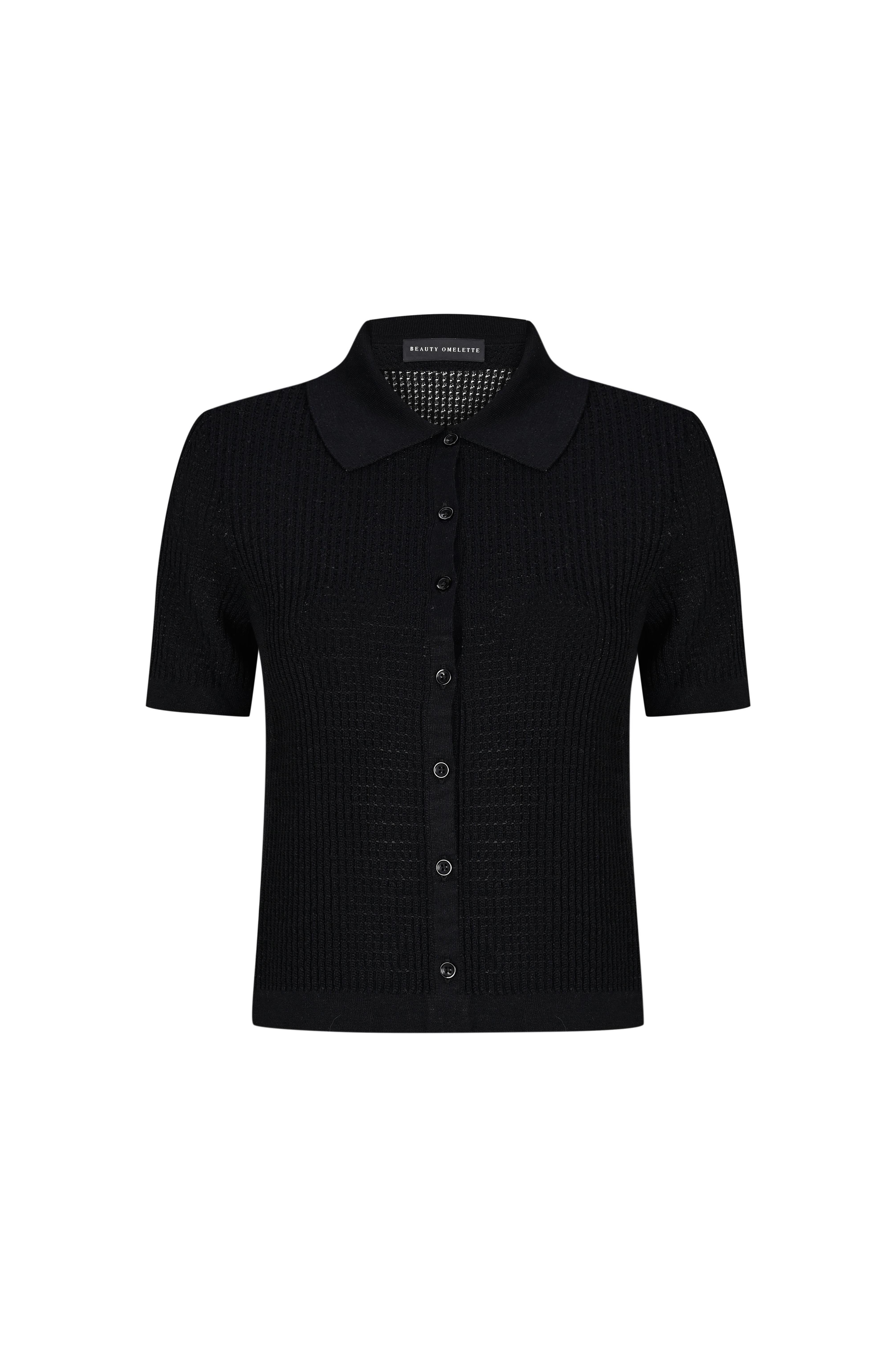 Siyah Ajurlu Polo Yaka Hırka