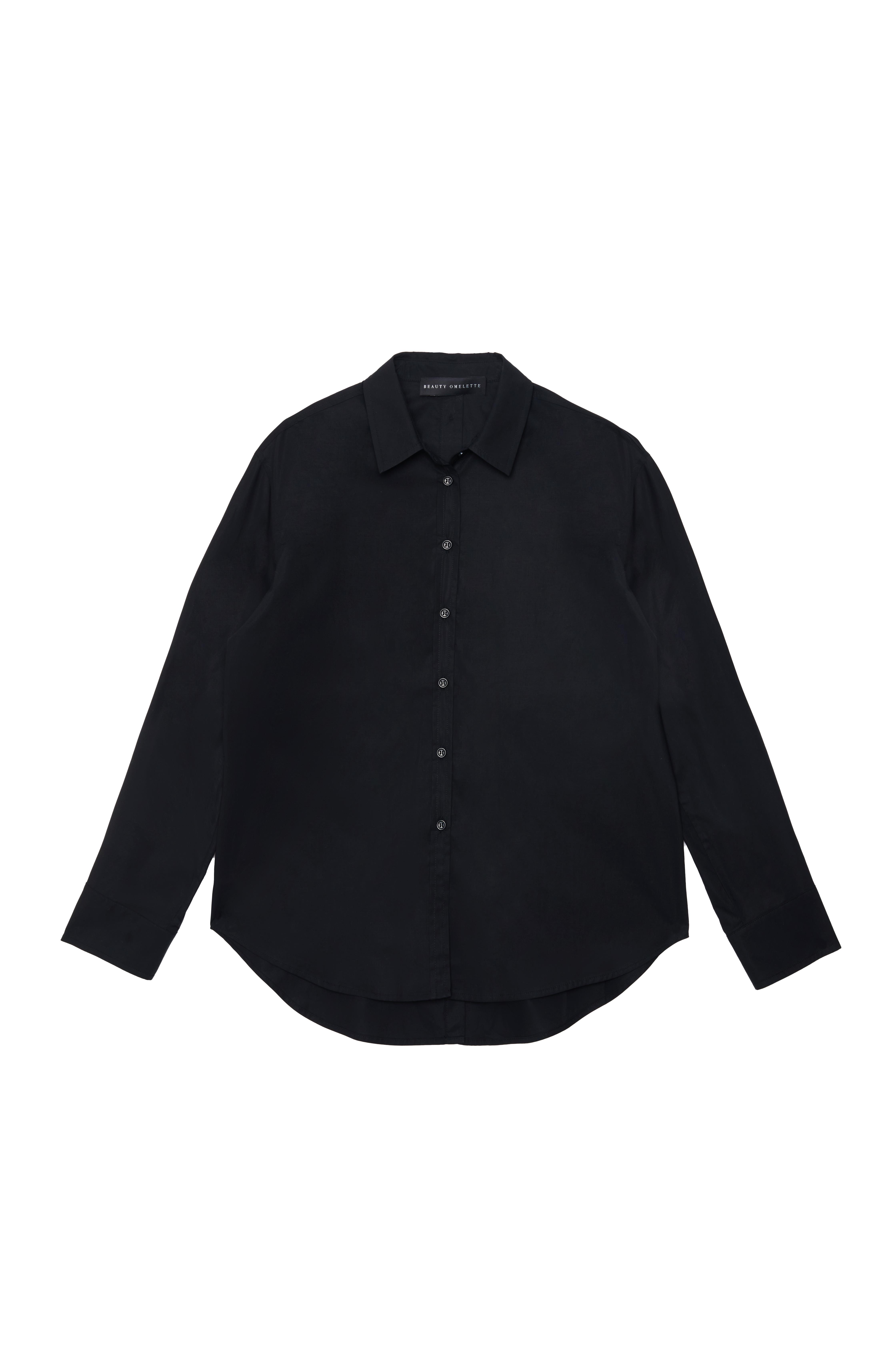 Siyah Arkası Düğmeli Poplin Gömlek