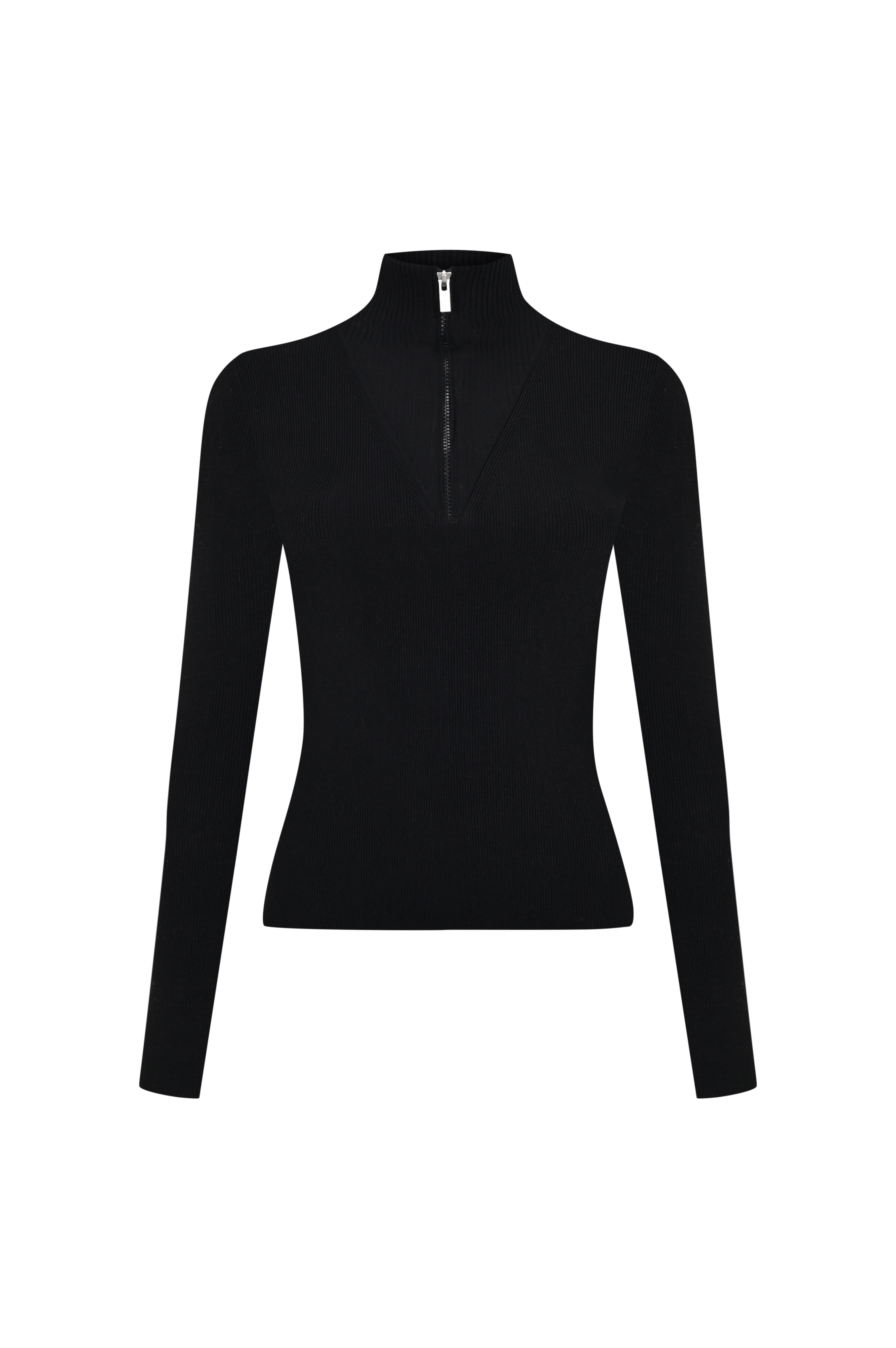 Siyah Balıkçı Yaka Fermuarlı Kazak