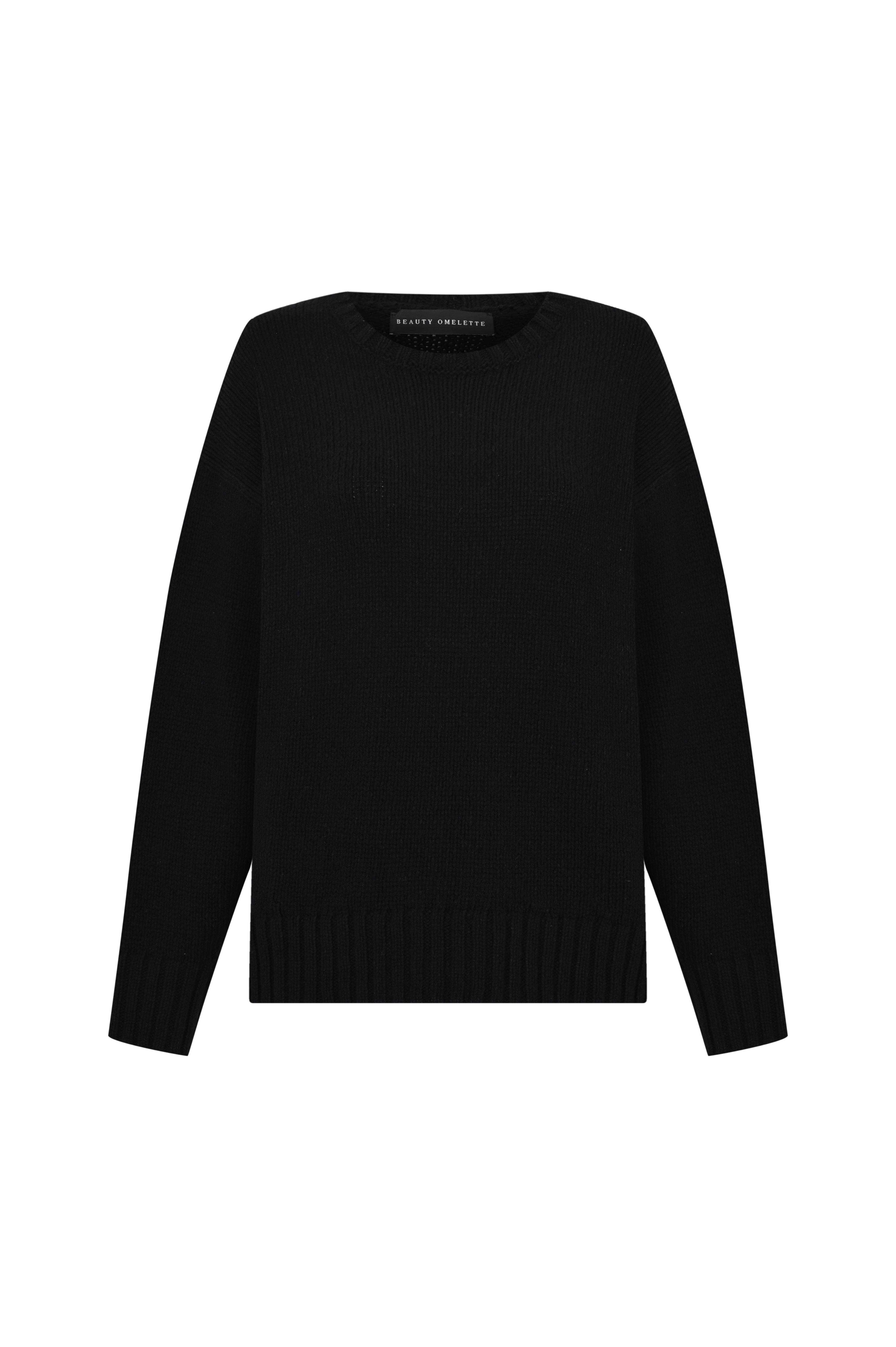 Siyah Bisiklet Yaka Kaşmir Kazak