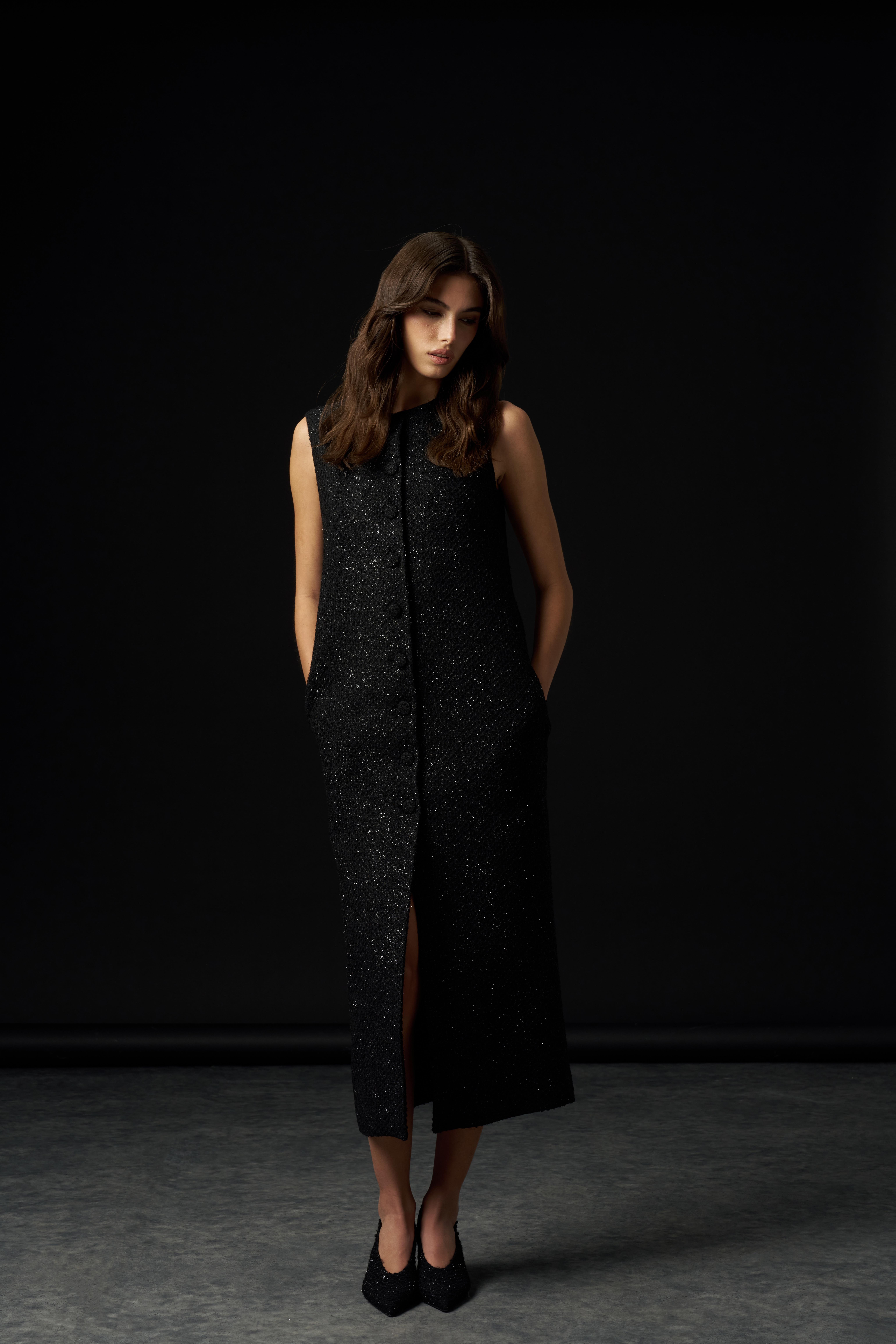 Siyah Bisiklet Yaka Uzun Tüvit Elbise