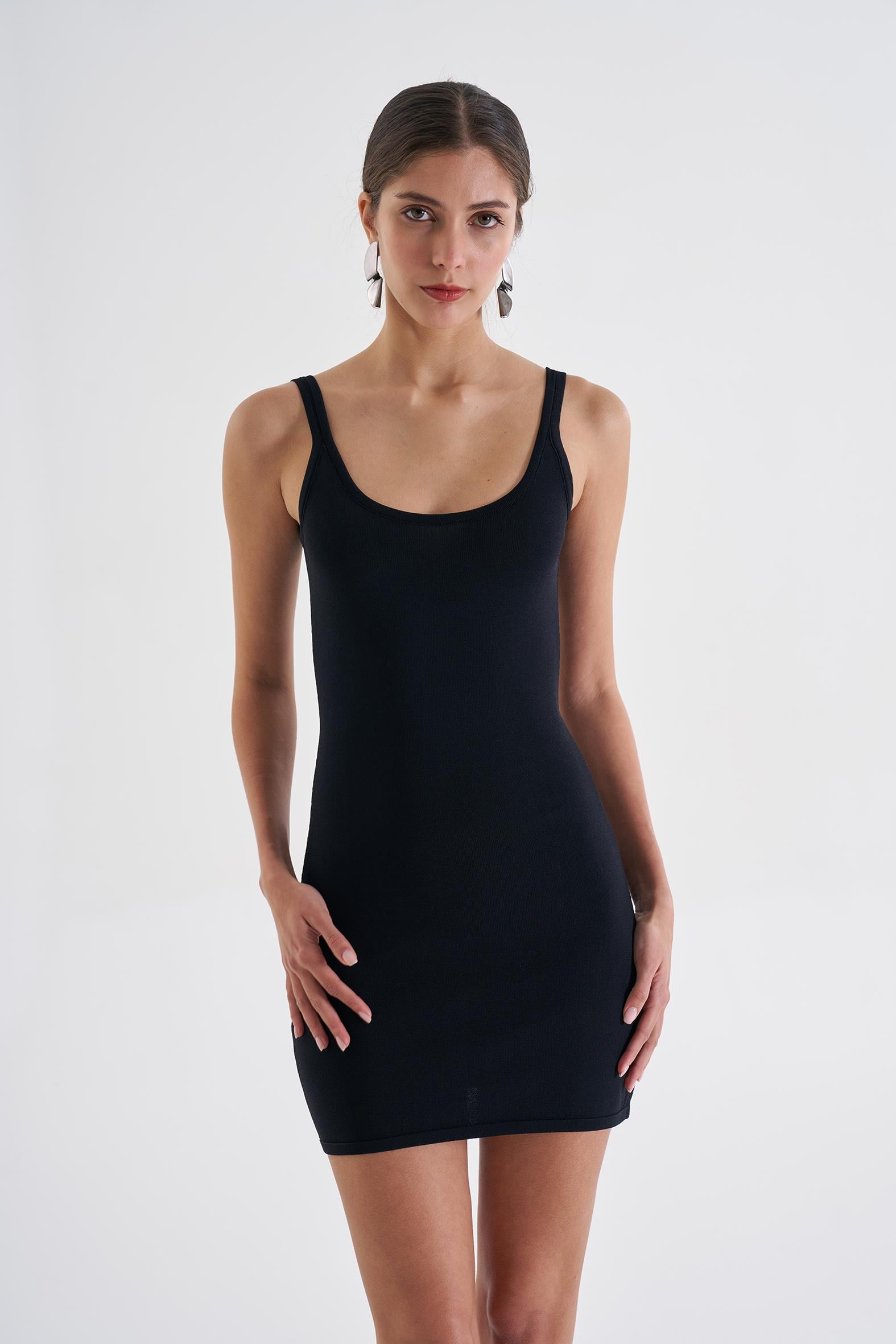 Siyah Carrie Triko Elbise