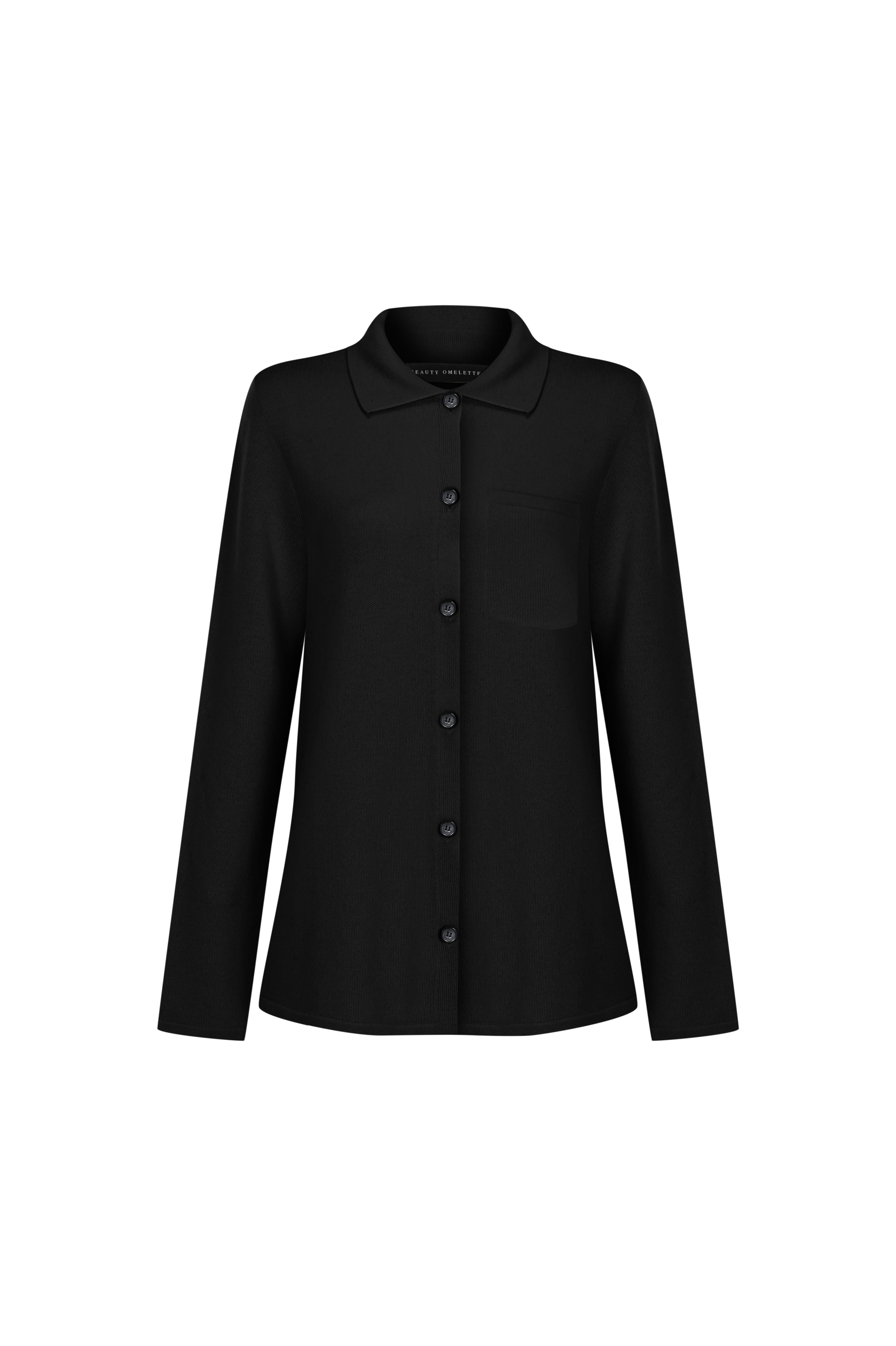 Siyah Cep Detaylı Yünlü Triko Gömlek