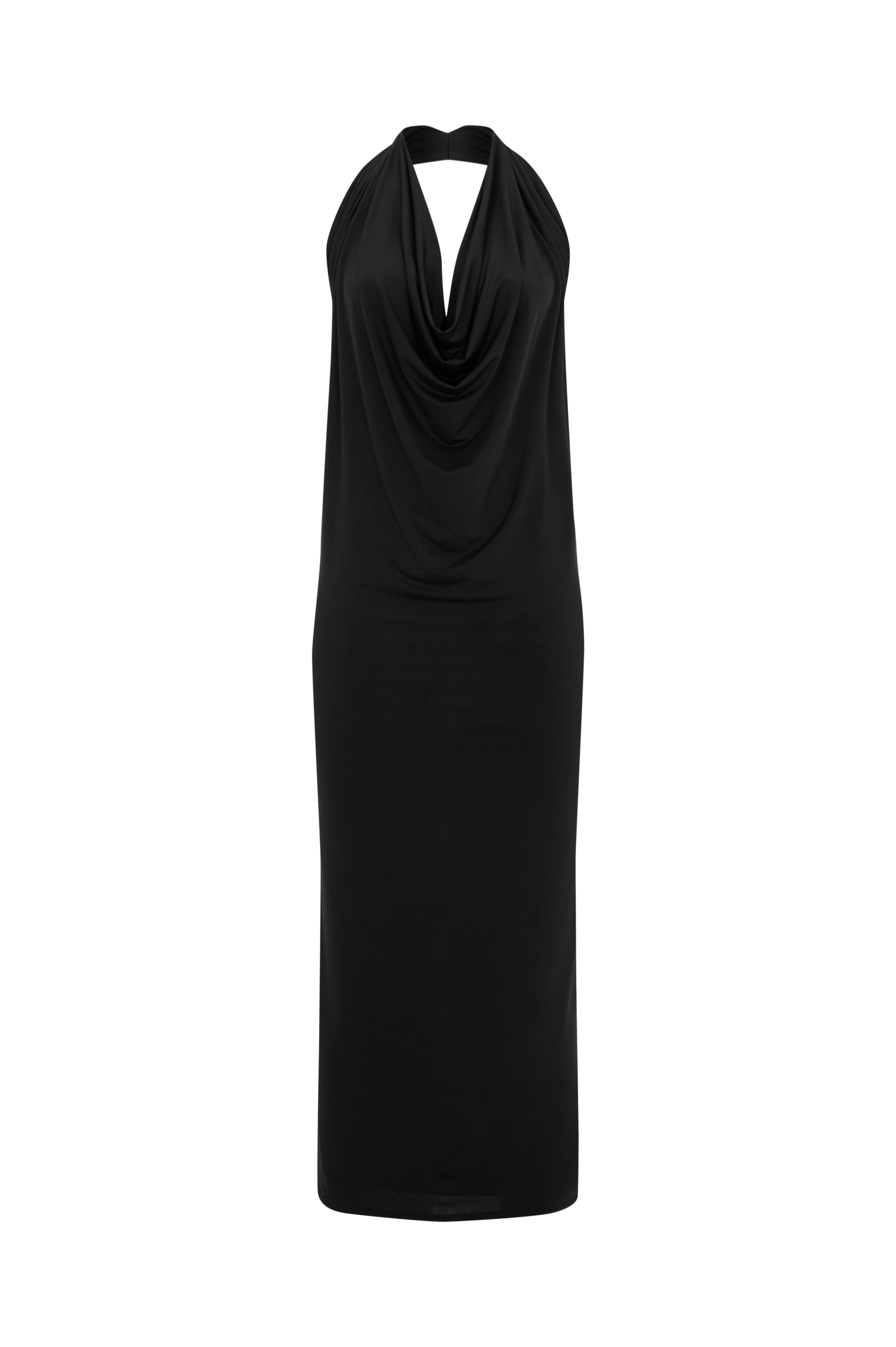 Siyah Degaje Yaka Jarse Uzun Elbise