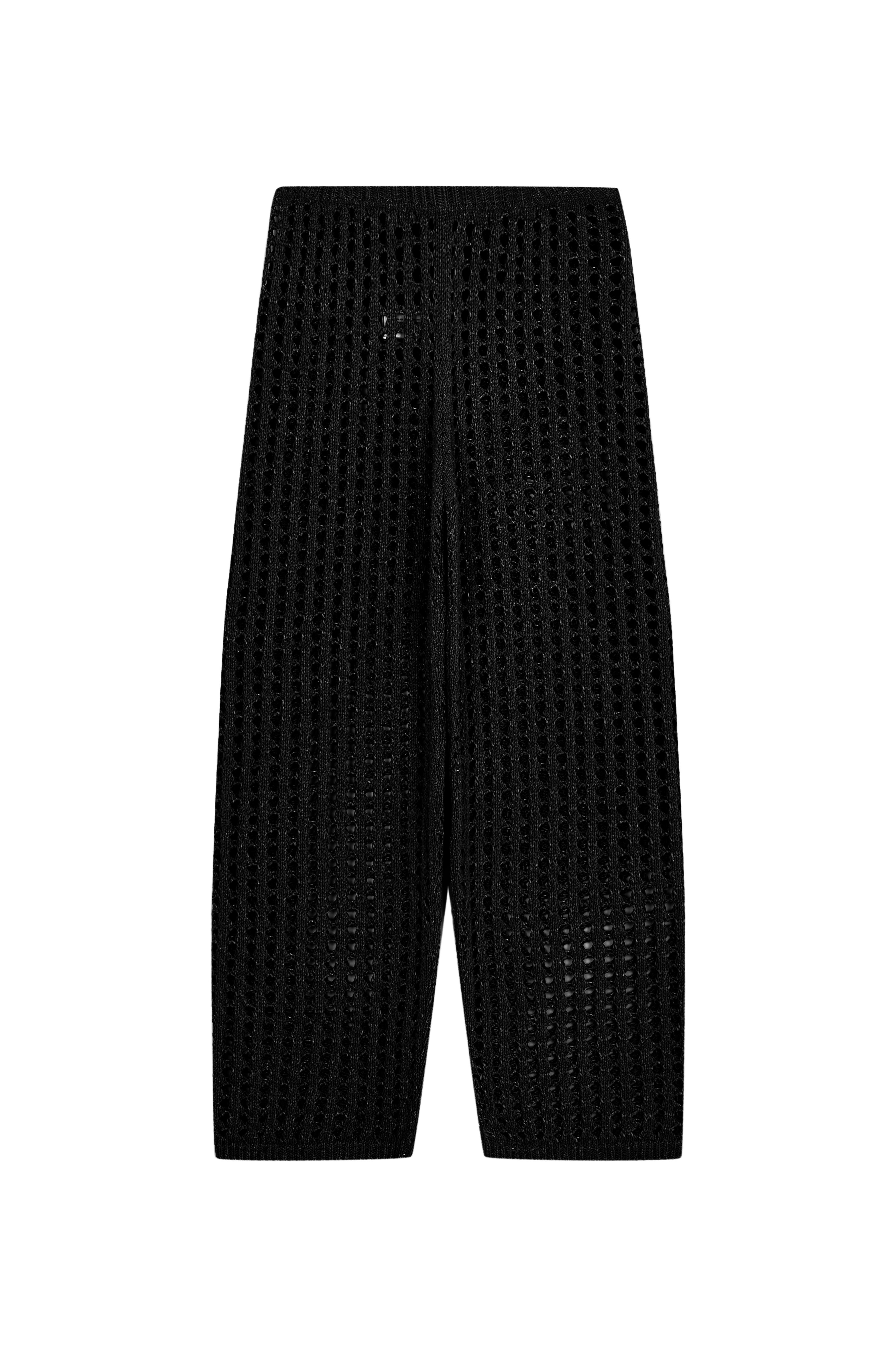 Siyah Delik Ajurlu Crop Pantolon