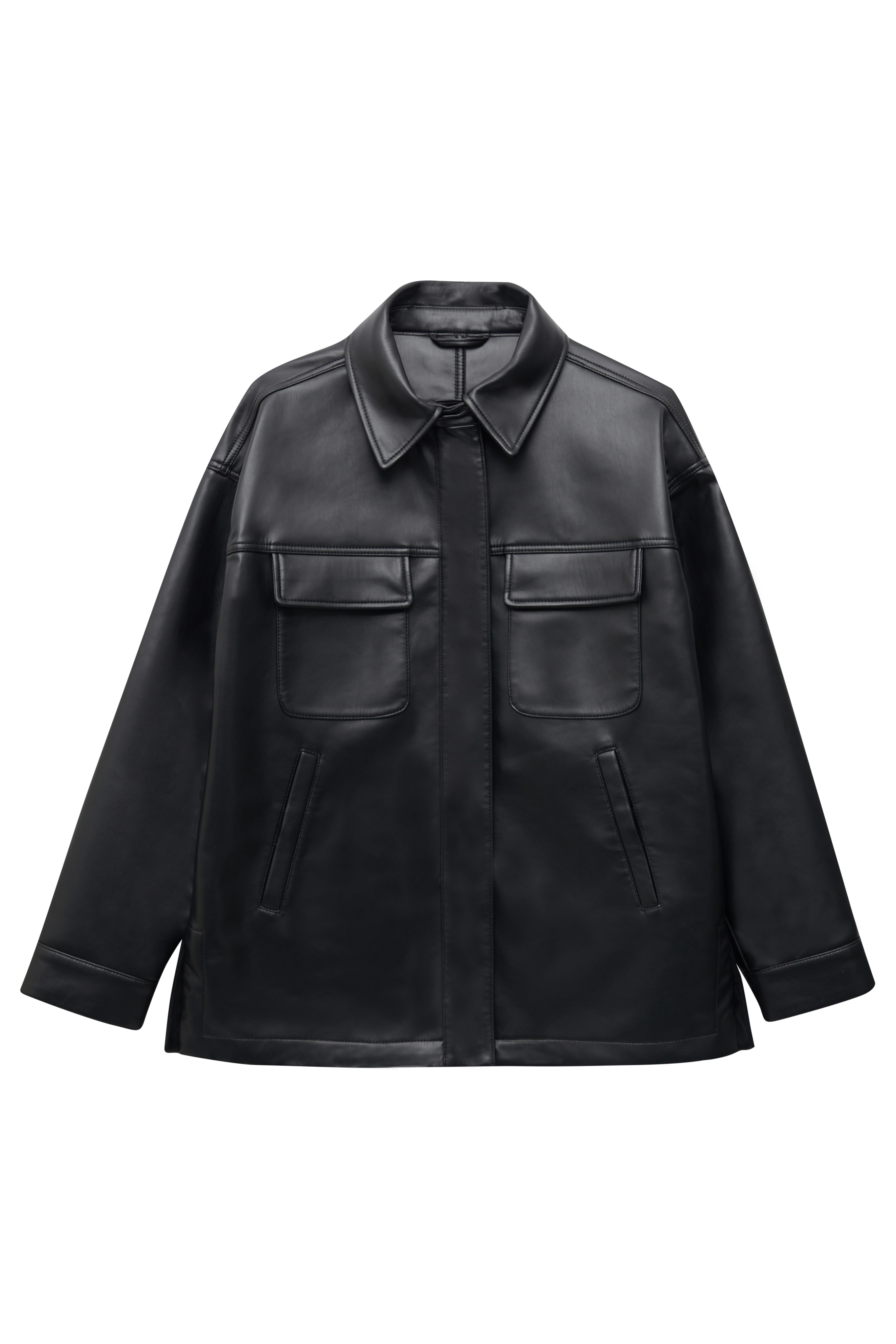 Siyah Deri Görünümlü Gömlek Ceket - Exclusive Collection