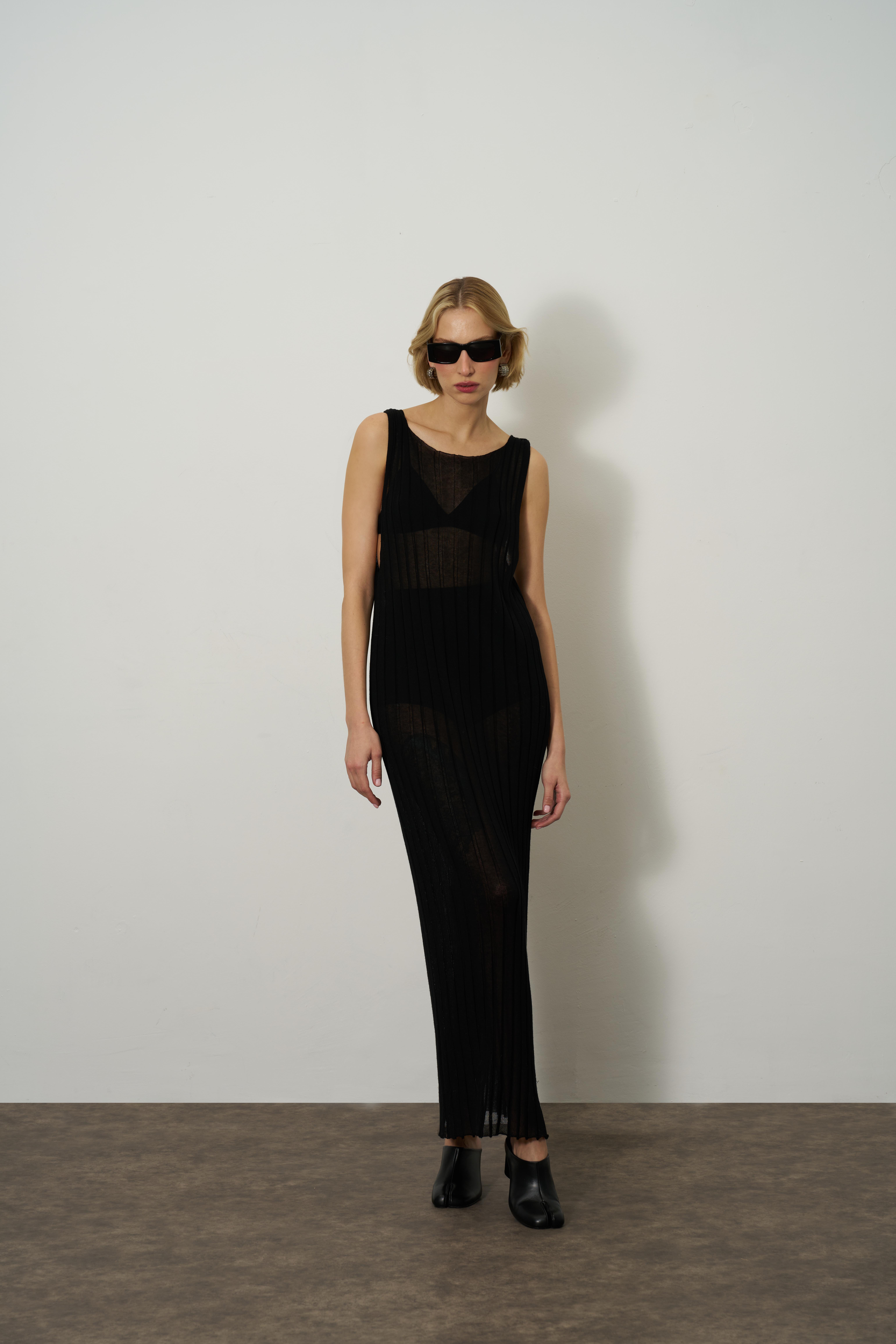 Siyah Dokulu Maxi Atlet Elbise