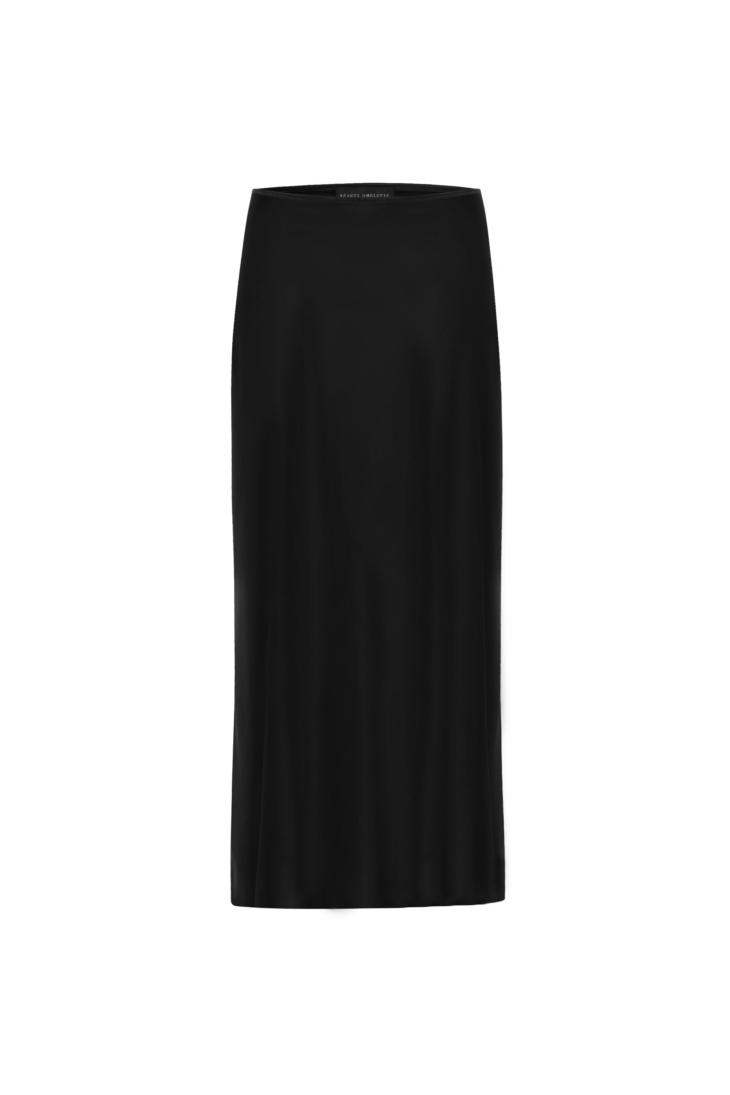 Siyah Dökümlü Saten Midi Etek