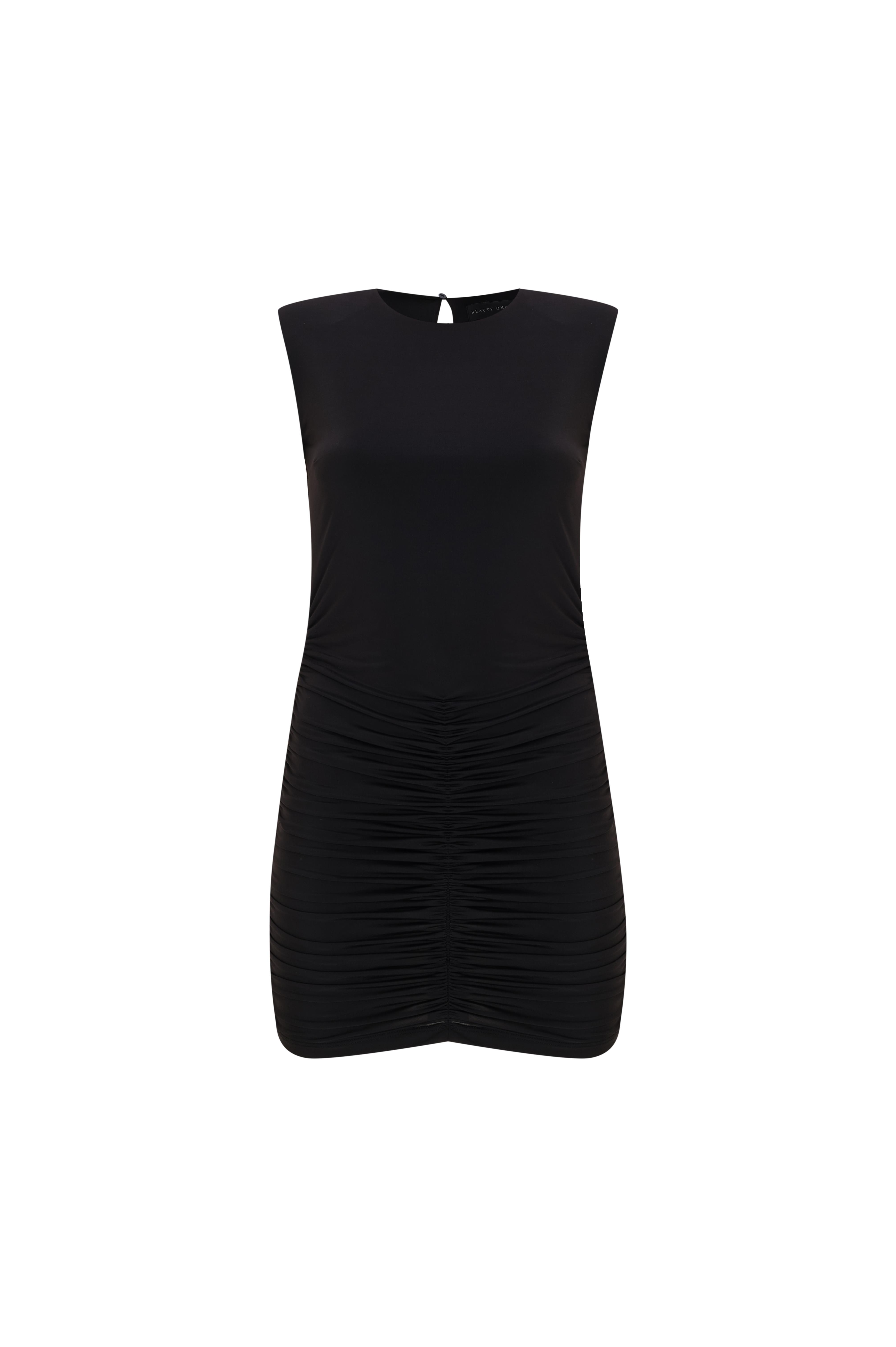 Siyah Drapeli Jarse Kolsuz Mini Elbise