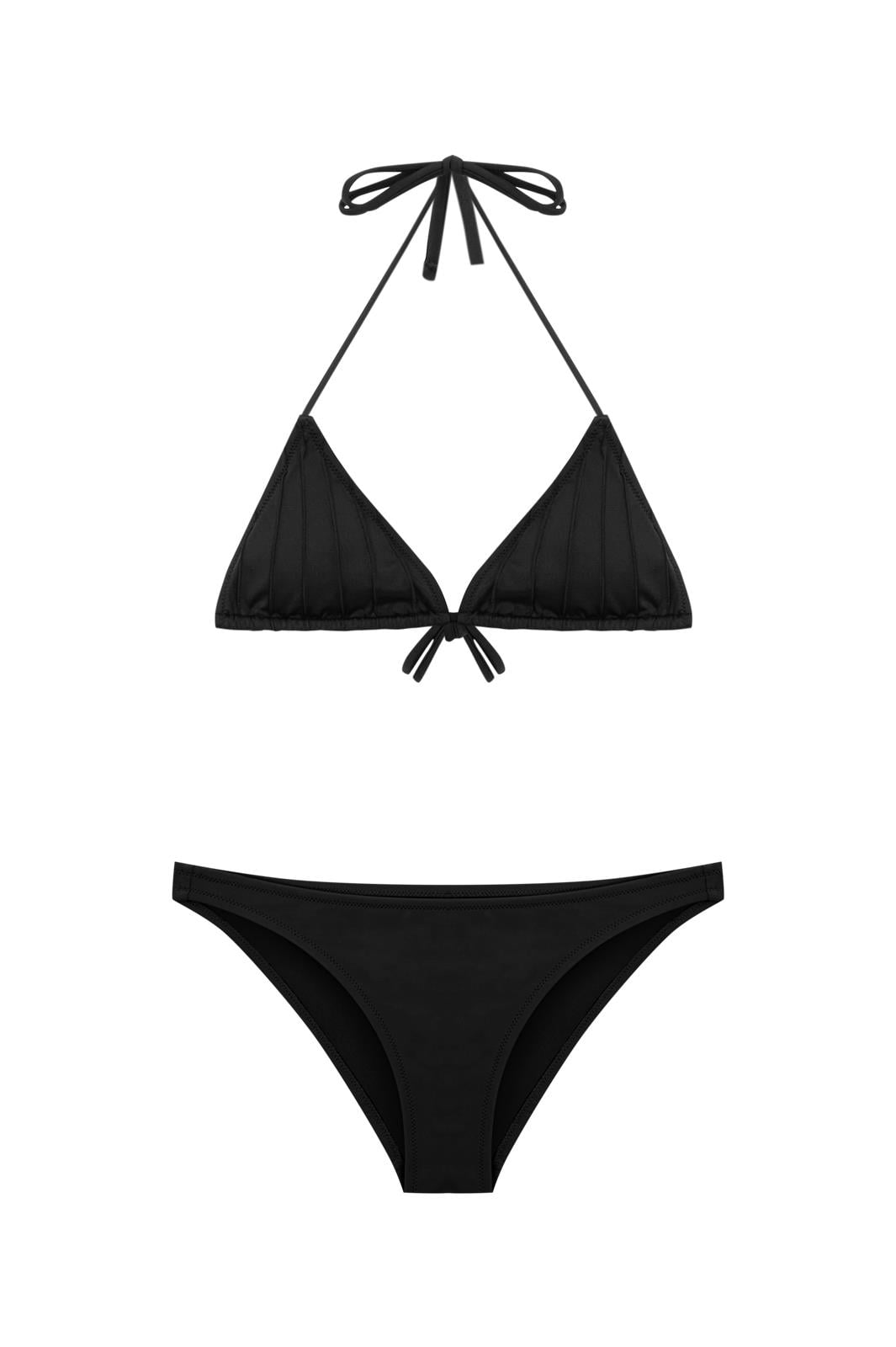 Siyah Drapeli Üçgen Bikini