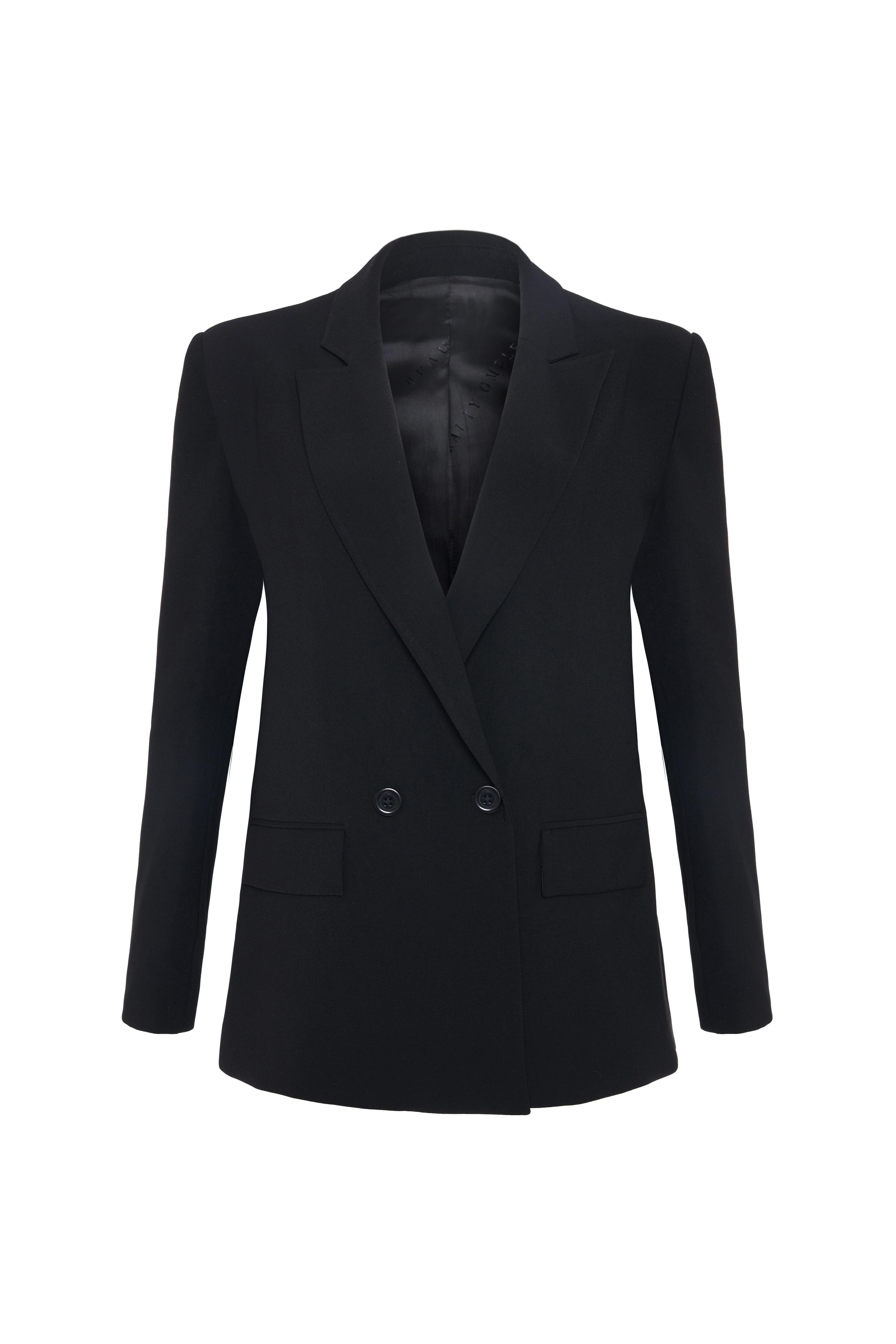 Siyah Düz Kesim Krep Ceket