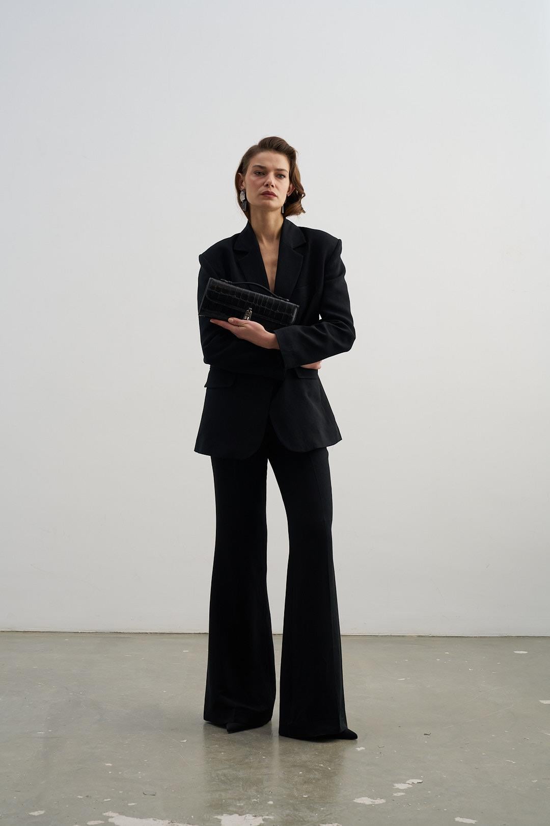 Siyah Flare Keten Pantolon