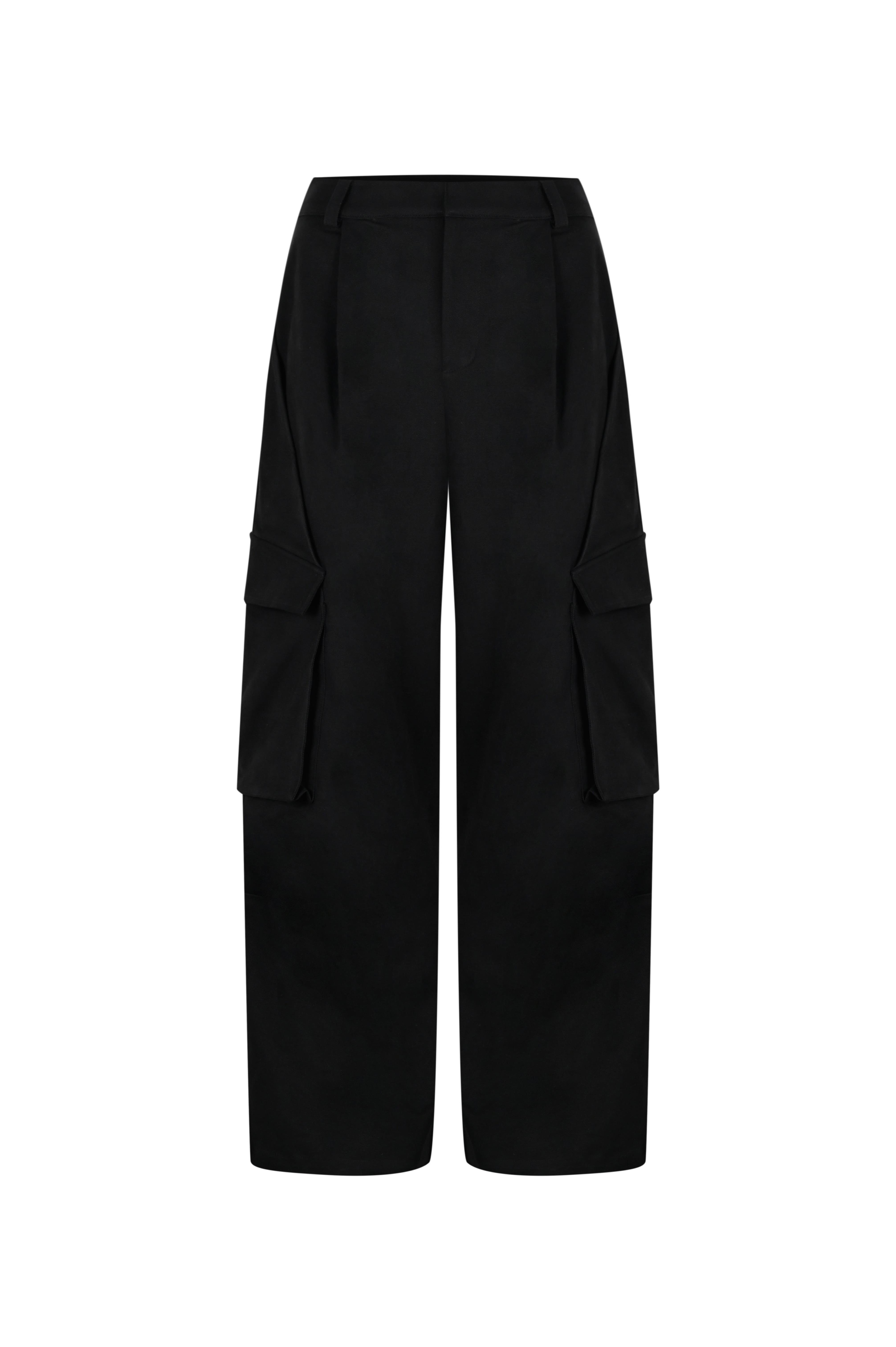 Siyah Gabardin Kargo Detaylı Pantolon
