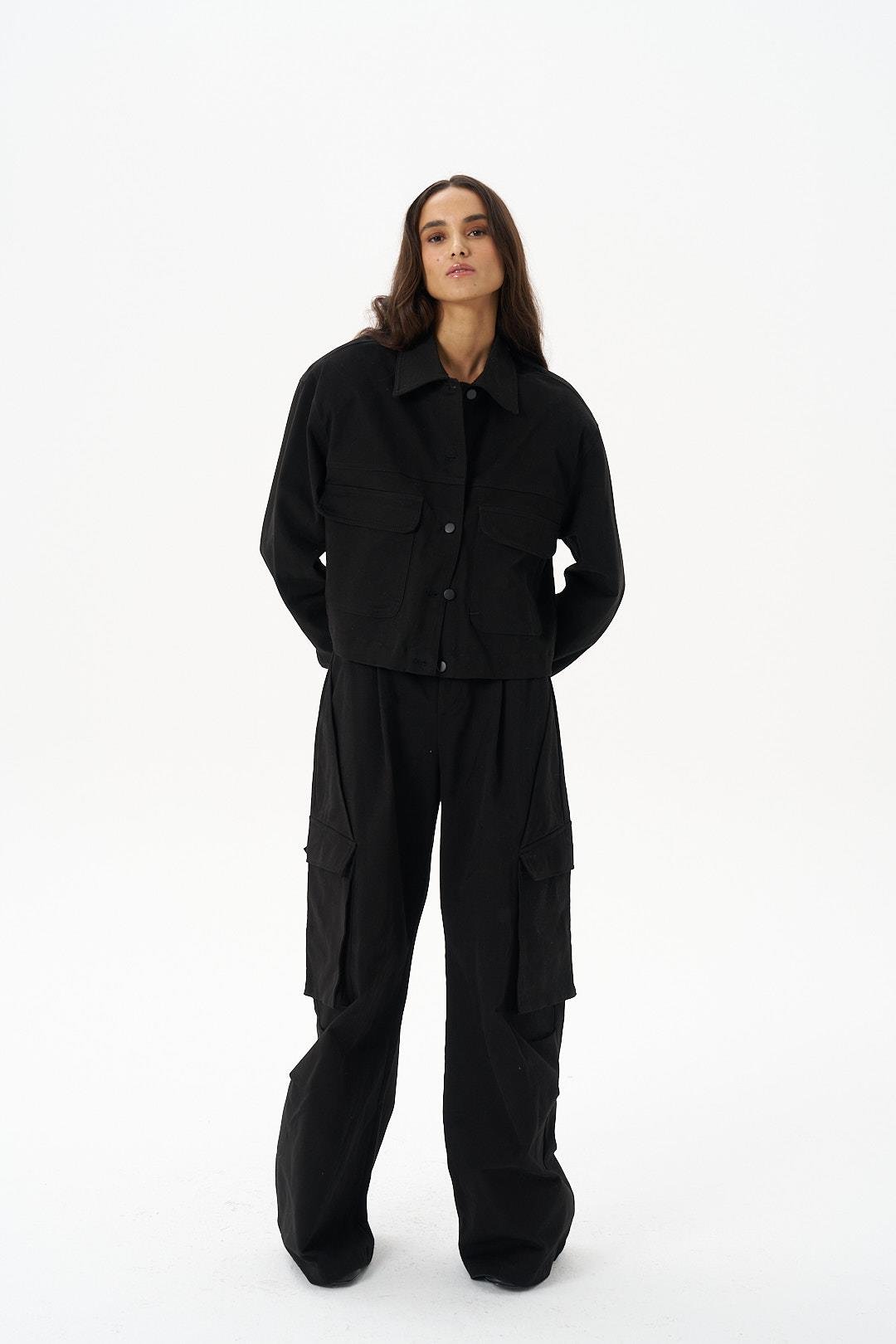 Siyah Gabardin Oversize Ceket