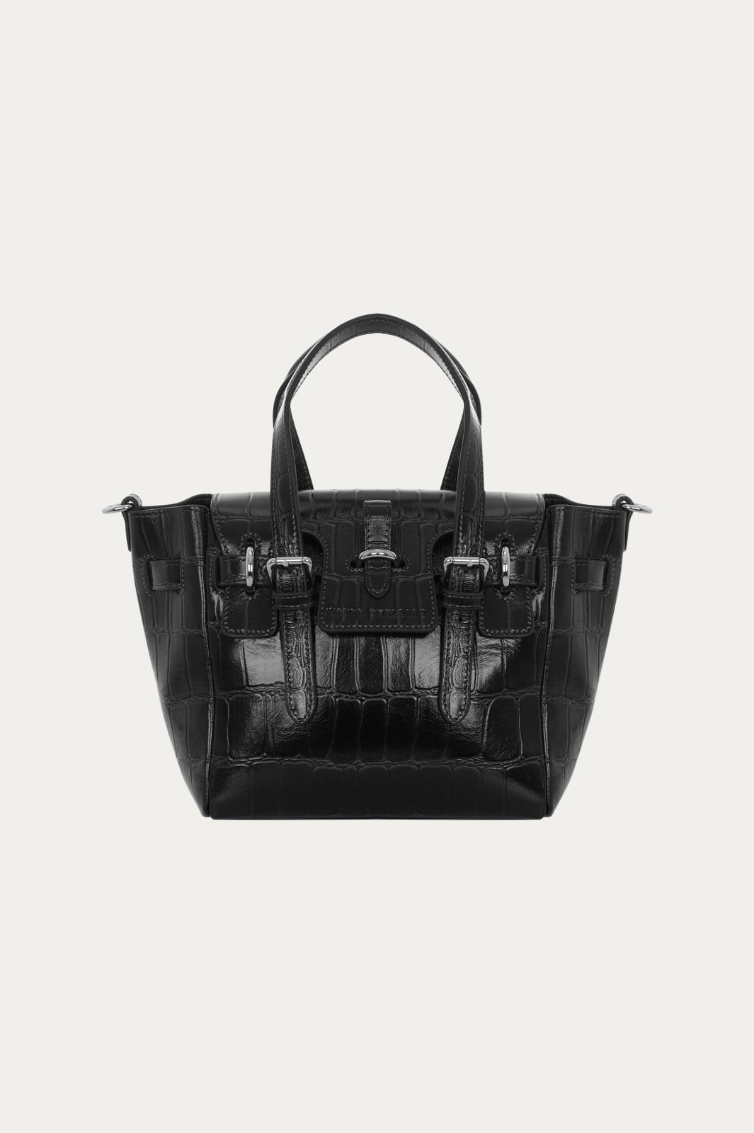 Siyah Gabrielle Kroko Desenli Deri Mini Bag Silver