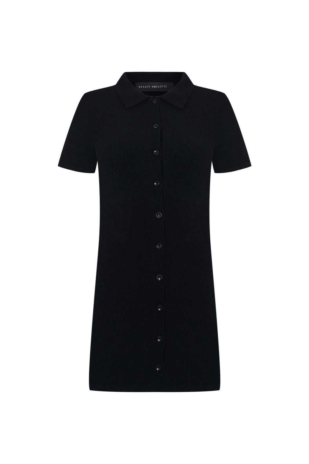 Siyah Havlu Polo Yaka Elbise