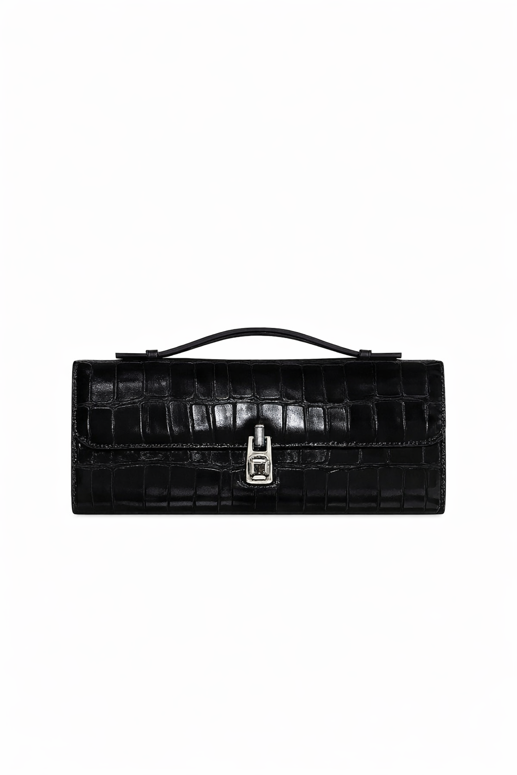Siyah June Kroko Desenli Deri Clutch Bag