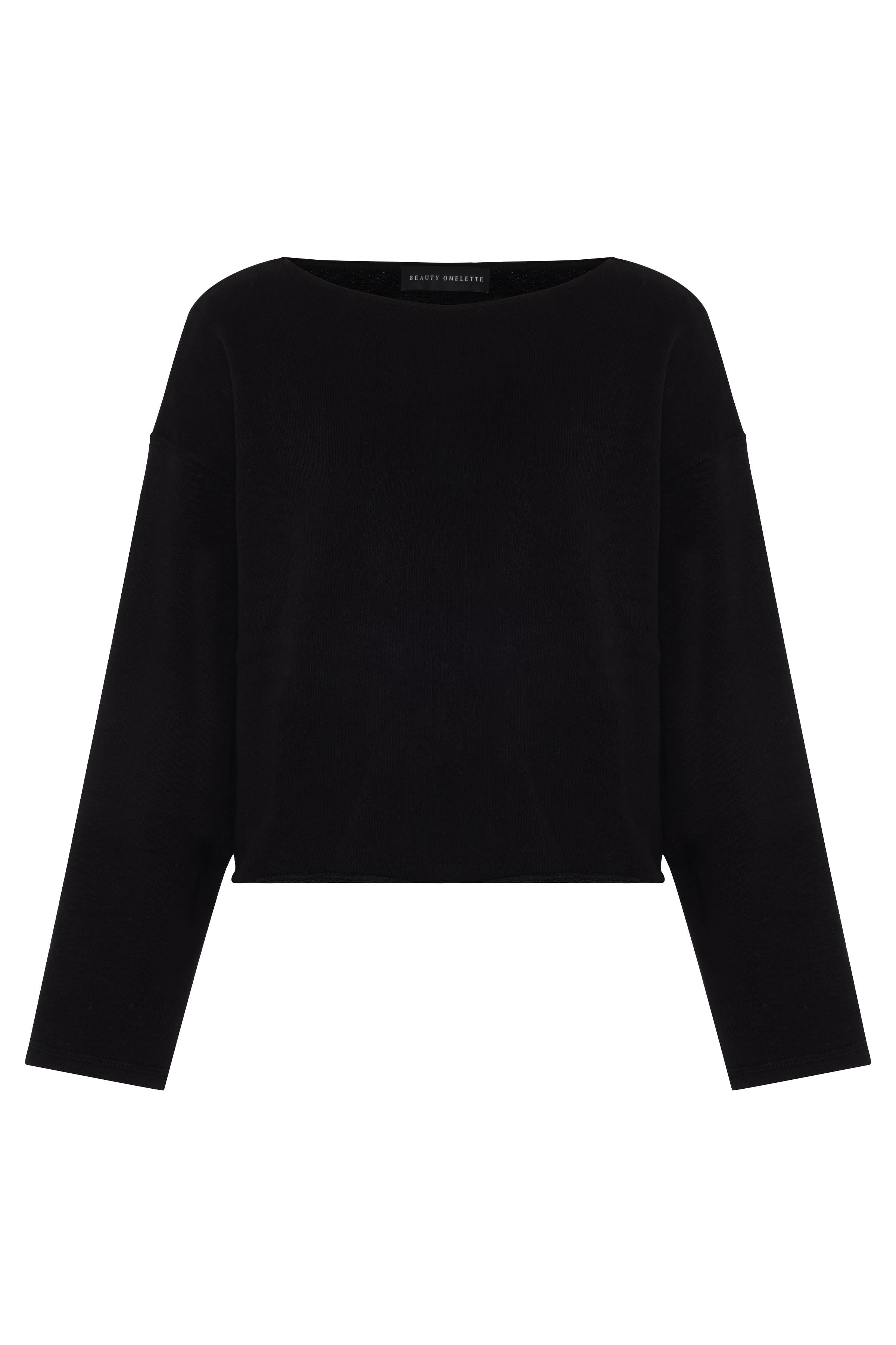 Siyah Kayık Yaka Oversize Sweatshirt