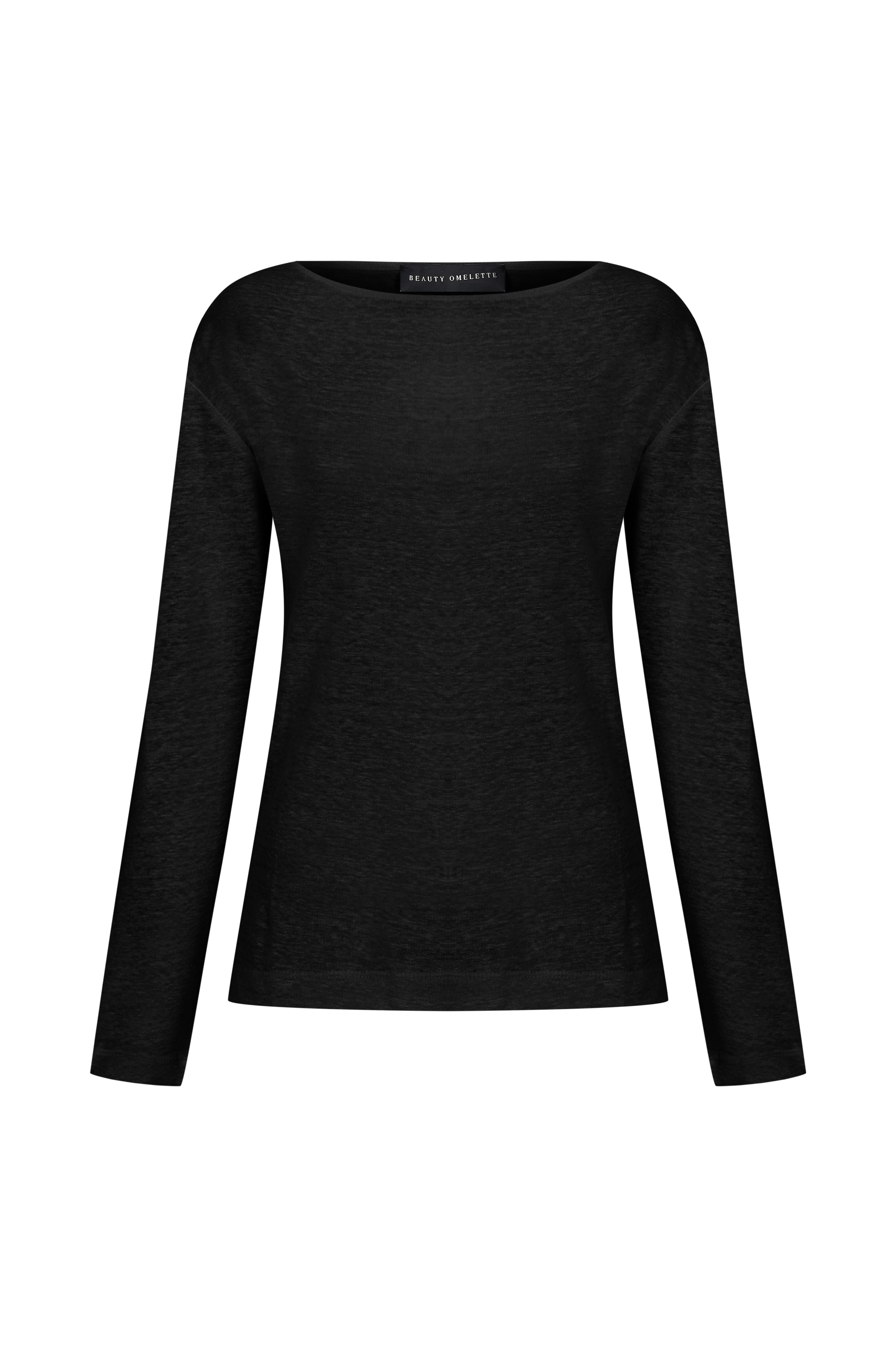 Siyah Keten Uzun Kol Tshirt